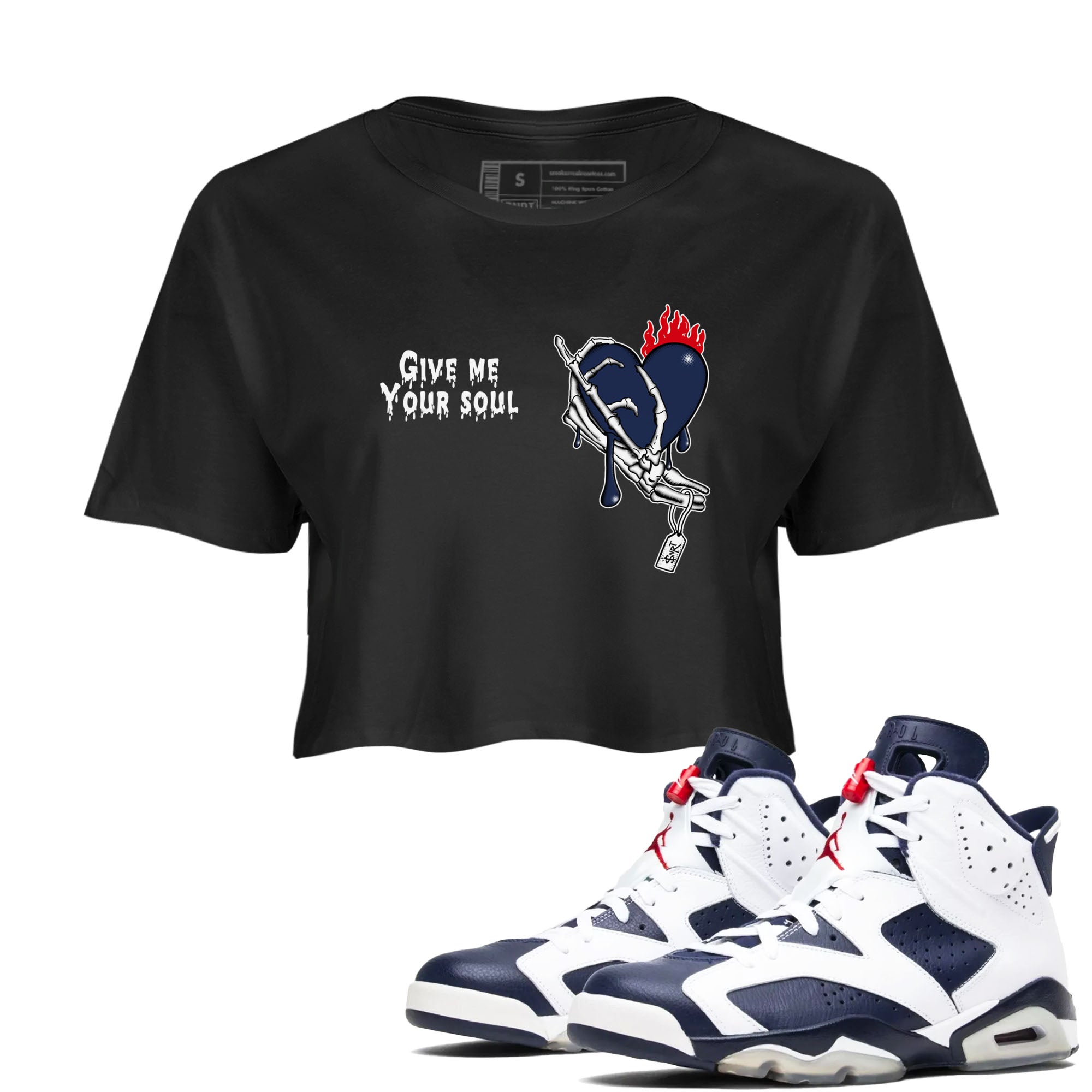 6s White And Midnight Navy shirts to match jordans Give Me Your Soul unique Halloween sneaker tee Air Jordan 6 White And Midnight Navy SNRT Sneaker Release Tees unisex cotton Black 1 Crop Shirts