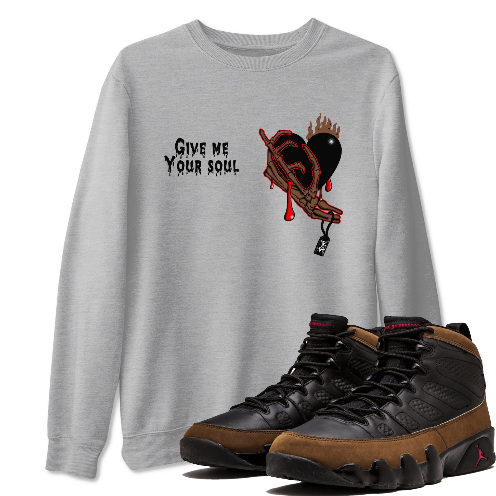 9s Olive shirts to match jordans Give Me Your Soul sneaker match tees Air Jordan 9 Olive match shoes to clothes SNRT Sneaker Tees unisex cotton Heather Grey 1 shirts