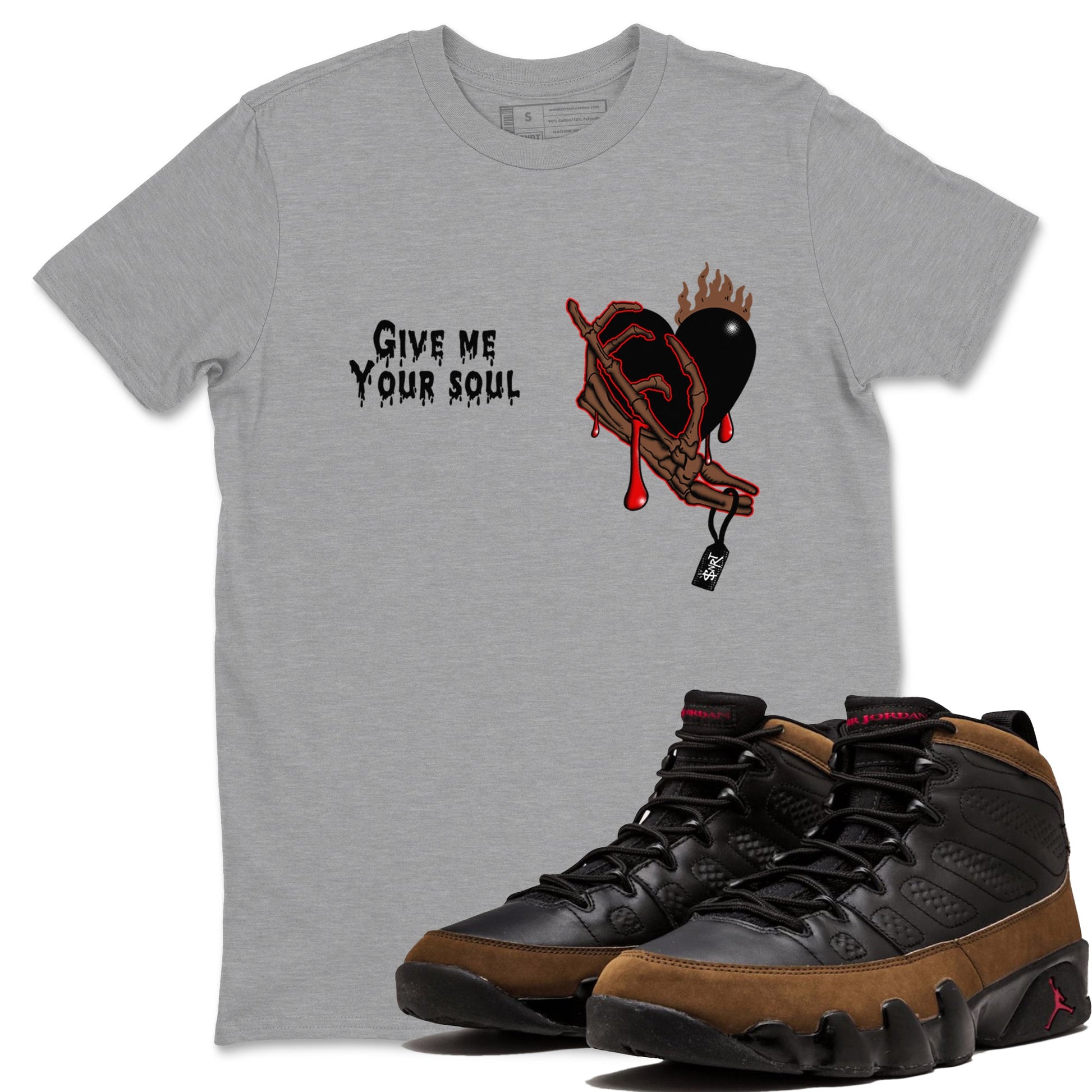 9s Olive shirts to match jordans Give Me Your Soul sneaker match tees Air Jordan 9 Olive match shoes to clothes SNRT Sneaker Tees unisex cotton Heather Grey 1 shirts