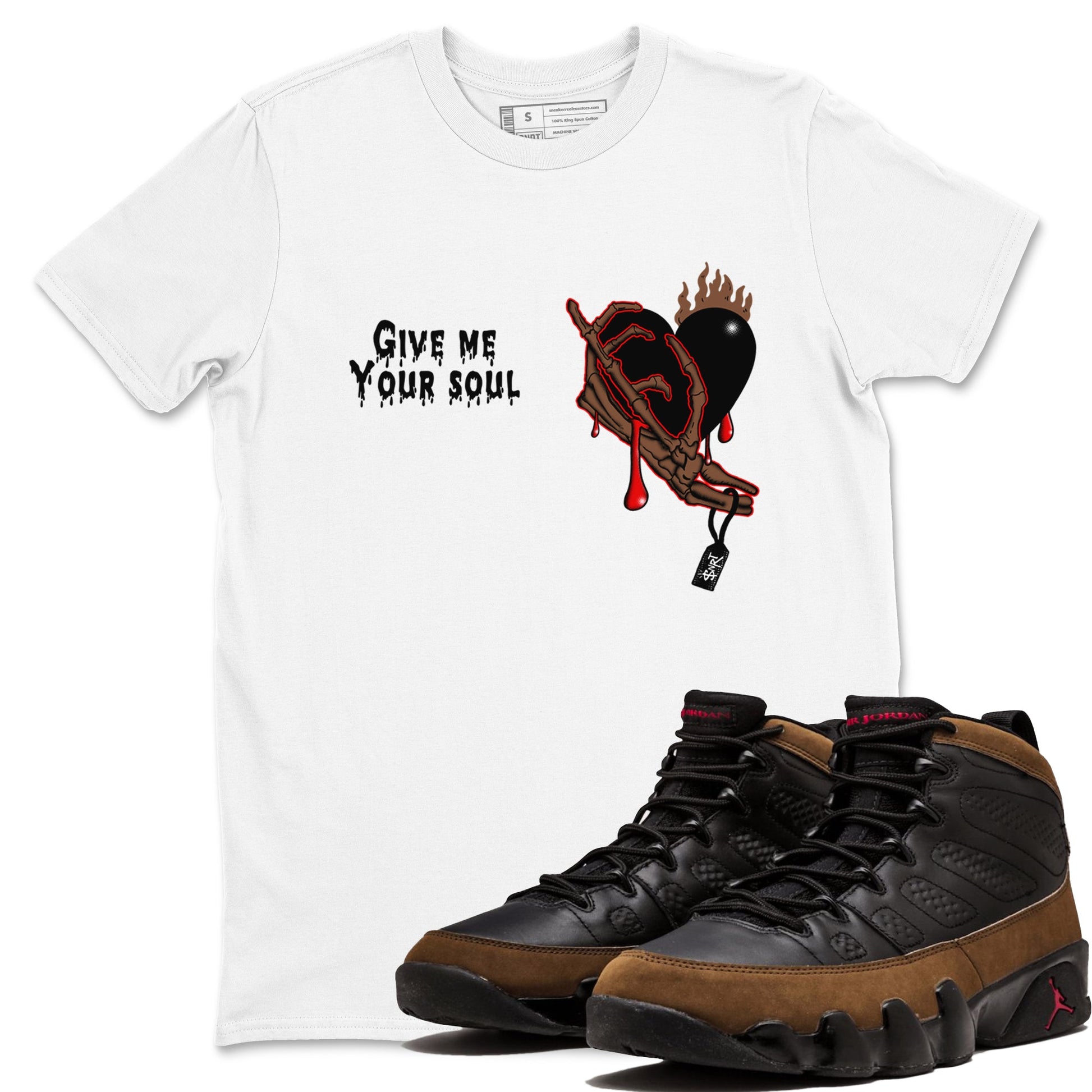 9s Olive shirts to match jordans Give Me Your Soul sneaker match tees Air Jordan 9 Olive match shoes to clothes SNRT Sneaker Tees unisex cotton White 1 shirts