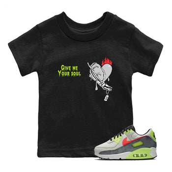 Sneaker Threads – Sneaker Tees To Match Air Max 90 Spruce Aura and Ghost Green – Give Me Your Soul Youth Graphic Tee Black 1. Perfect for Jordan releases 2025 colorways.