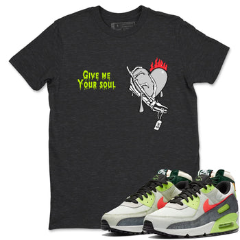 Sneaker Threads – Sneaker Tees To Match Air Max 90 Spruce Aura and Ghost Green – Give Me Your Soul Graphic Tee Charcoal Heather 1. Perfect for Jordan releases 2025 colorways.