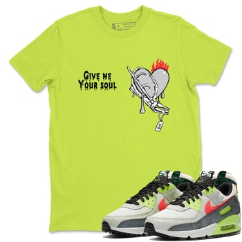 Sneaker Threads – Sneaker Tees To Match Air Max 90 Spruce Aura and Ghost Green – Give Me Your Soul Graphic Tee Safety Green 1. Perfect for Jordan releases 2025 colorways.