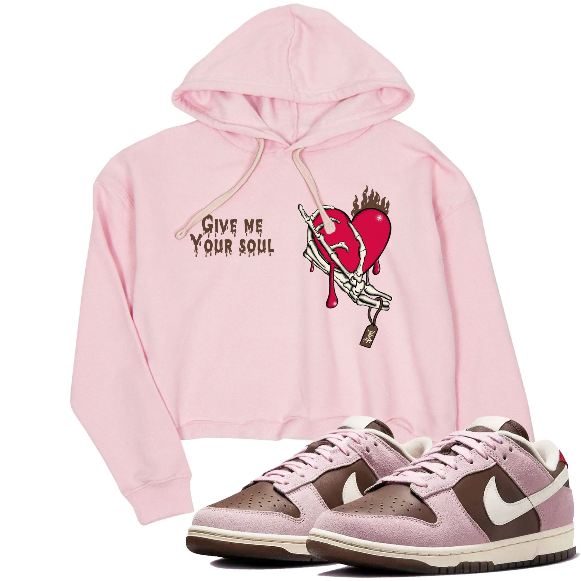 Dunk Cacao Wow And Pink Foam shirts to match jordans Give Me Your Soul unique Halloween sneaker tee Dunk Cacao Wow And Pink Foam SNRT Sneaker Release Tees unisex cotton Pink 1 Crop Shirts