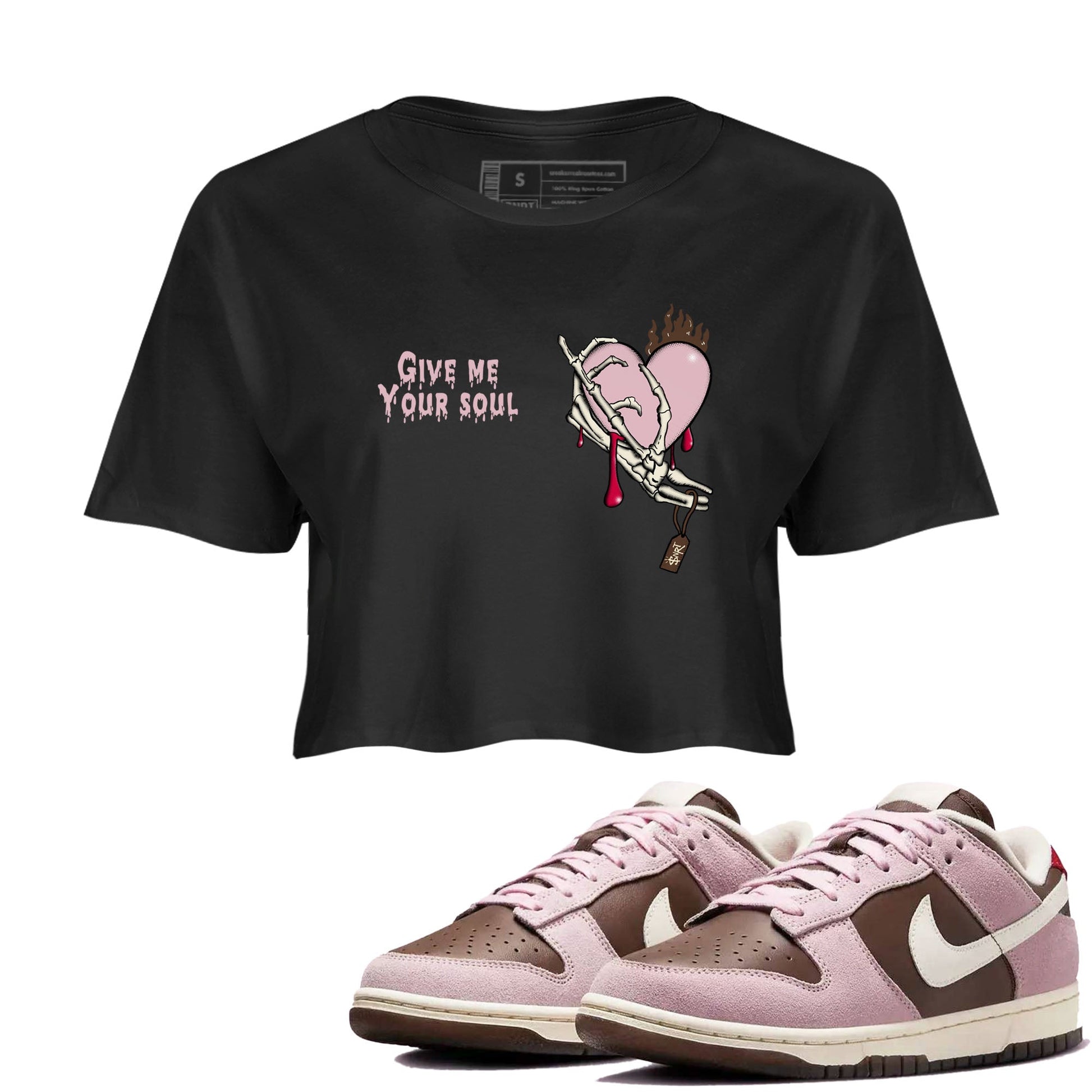Dunk Cacao Wow And Pink Foam shirts to match jordans Give Me Your Soul unique Halloween sneaker tee Dunk Cacao Wow And Pink Foam SNRT Sneaker Release Tees unisex cotton Black 1 Crop Shirts