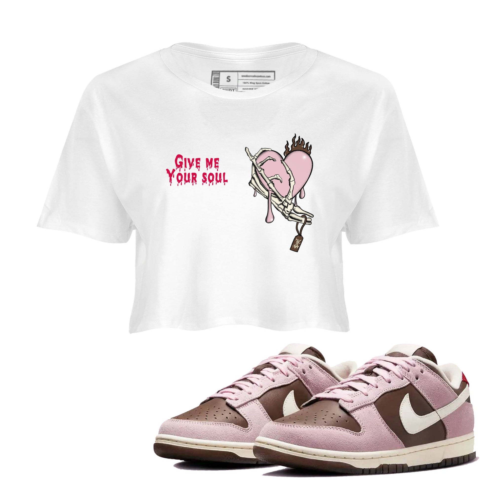 Dunk Cacao Wow And Pink Foam shirts to match jordans Give Me Your Soul unique Halloween sneaker tee Dunk Cacao Wow And Pink Foam SNRT Sneaker Release Tees unisex cotton White 1 Crop Shirts