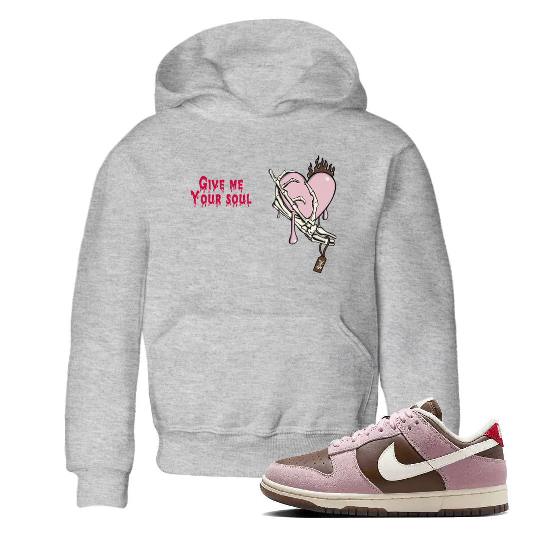 Dunk Cacao Wow And Pink Foam shirts to match jordans Give Me Your Soul unique Halloween sneaker tee Dunk Cacao Wow And Pink Foam SNRT Sneaker Release Tees Youth Baby Heather Grey 1 crew neck shirts