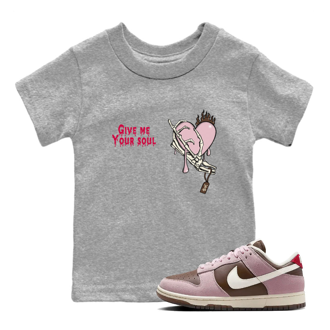 Dunk Cacao Wow And Pink Foam shirts to match jordans Give Me Your Soul unique Halloween sneaker tee Dunk Cacao Wow And Pink Foam SNRT Sneaker Release Tees Youth Baby Heather Grey 1 crew neck shirts