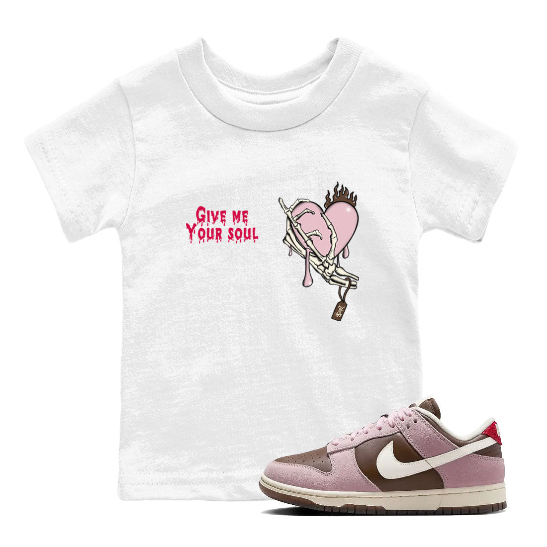 Dunk Cacao Wow And Pink Foam shirts to match jordans Give Me Your Soul unique Halloween sneaker tee Dunk Cacao Wow And Pink Foam SNRT Sneaker Release Tees Youth Baby White 1 crew neck shirts