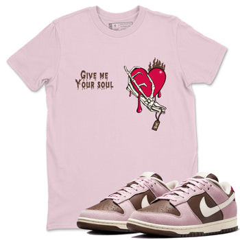 Dunk Cacao Wow And Pink Foam shirts to match jordans Give Me Your Soul unique Halloween sneaker tee Dunk Cacao Wow And Pink Foam SNRT Sneaker Release Tees unisex cotton Pink 1 crew neck shirts