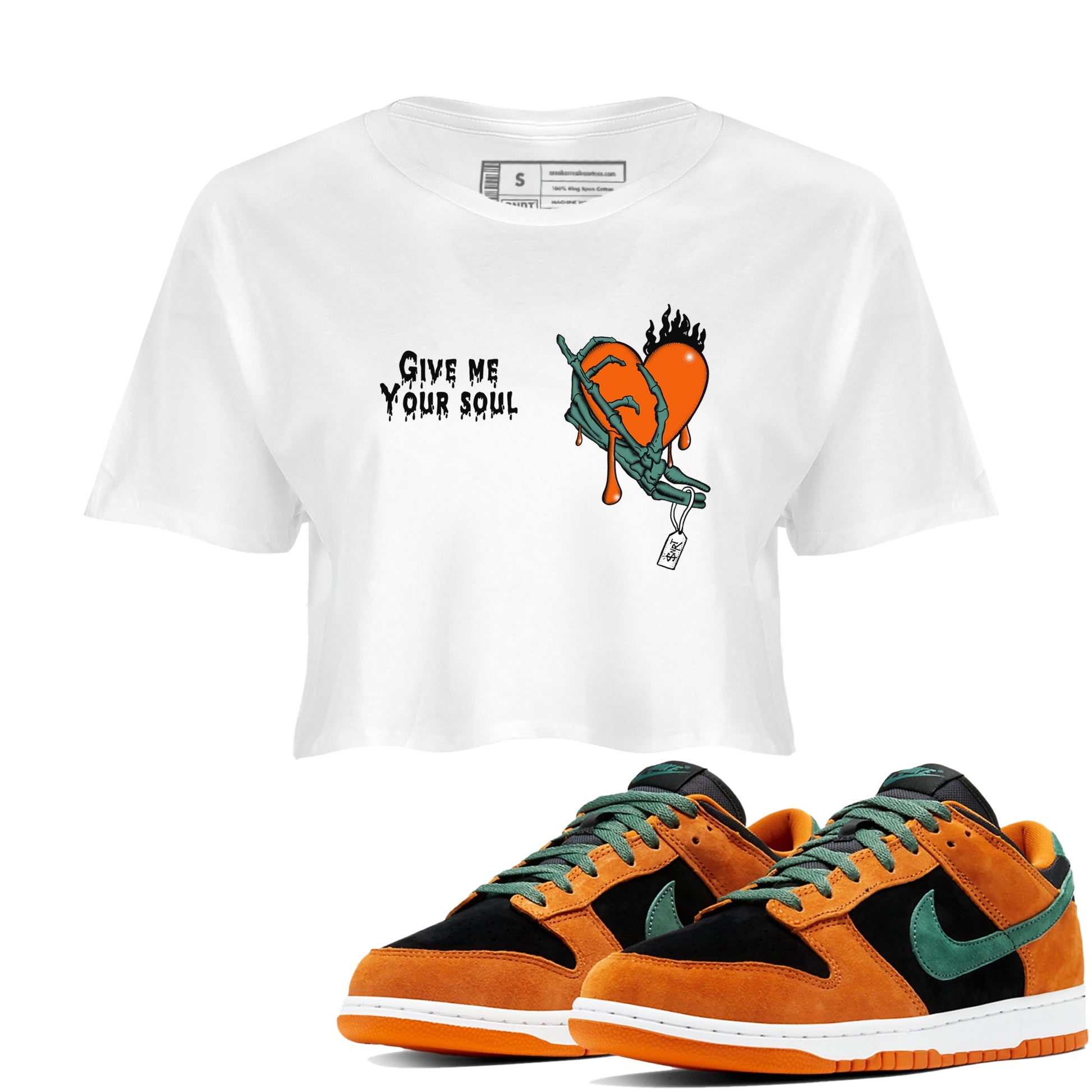Dunk Low Ceramic shirts to match jordans Give Me Your Soul unique Halloween sneaker tee Dunk Ceramic match shoes to clothes SNRT Sneaker Tees unisex cotton White 1 crop tee