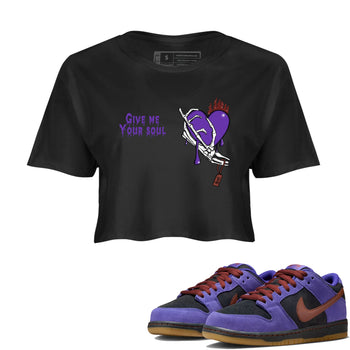 Sneaker match tees – Sneaker Threads To Match Dunk Low Persian Violet Shoes – Give Me Your Soul Crop T-Shirt Black 1