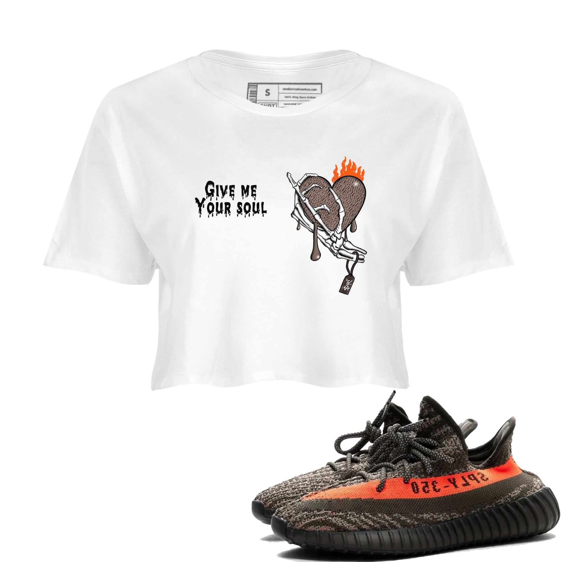 Yeezy 350 Carbon Beluga shirts to match jordans Give Me Your Soul unique Halloween sneaker tee Yeezy 350 Carbon Beluga match shoes to clothes SNRT Sneaker Tees unisex cotton White 1 crop tee