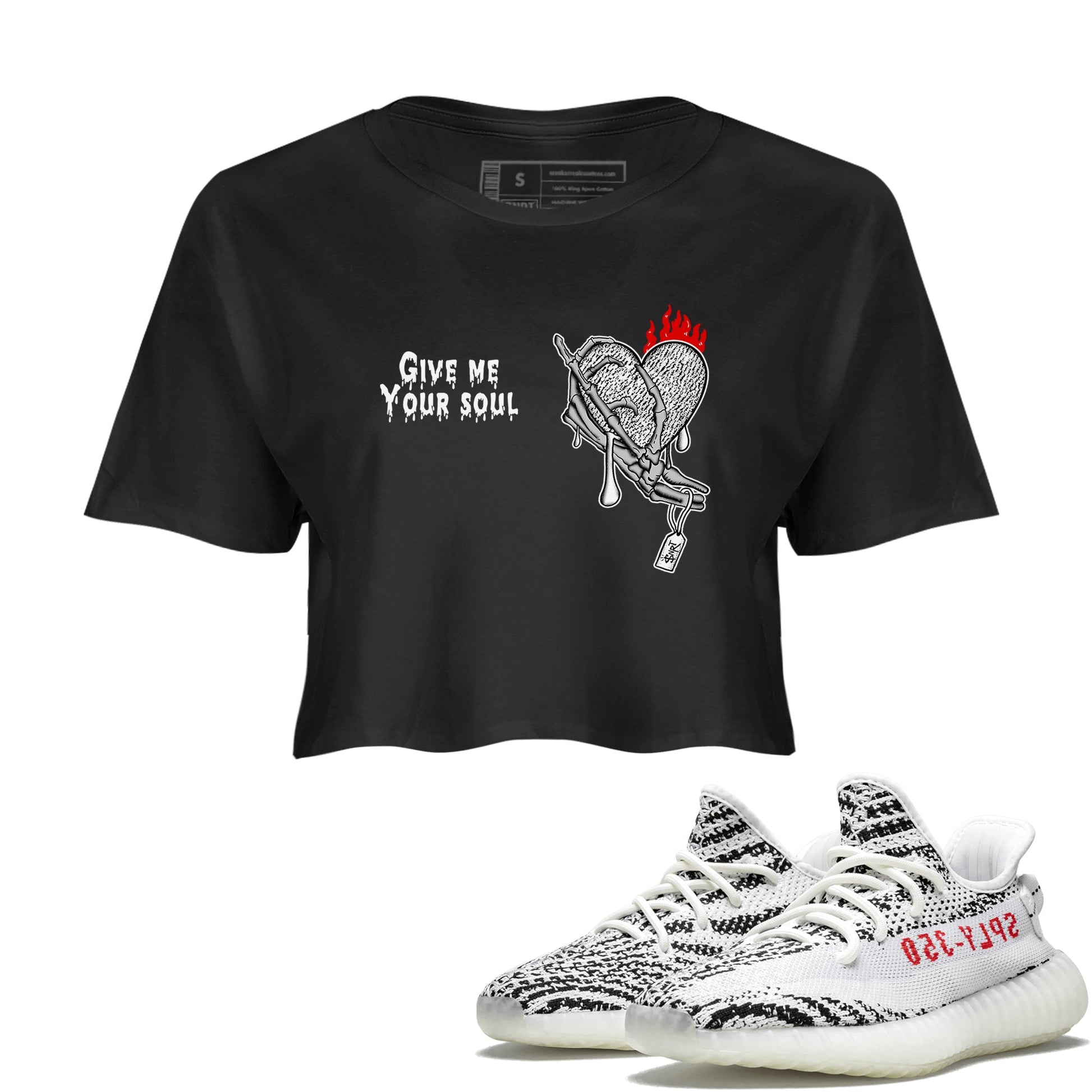 Yeezy 350 Zebra shirts to match jordans Give Me Your Soul unique Halloween sneaker tee Yeezy 350 Zebra match shoes to clothes SNRT Sneaker Tees unisex cotton Black 1 crop tee