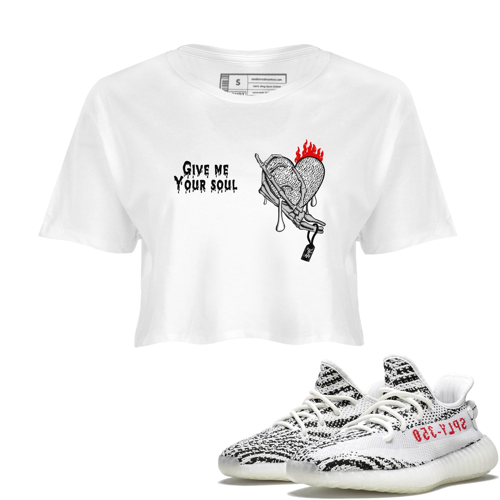 Yeezy 350 Zebra shirts to match jordans Give Me Your Soul unique Halloween sneaker tee Yeezy 350 Zebra match shoes to clothes SNRT Sneaker Tees unisex cotton White 1 crop tee