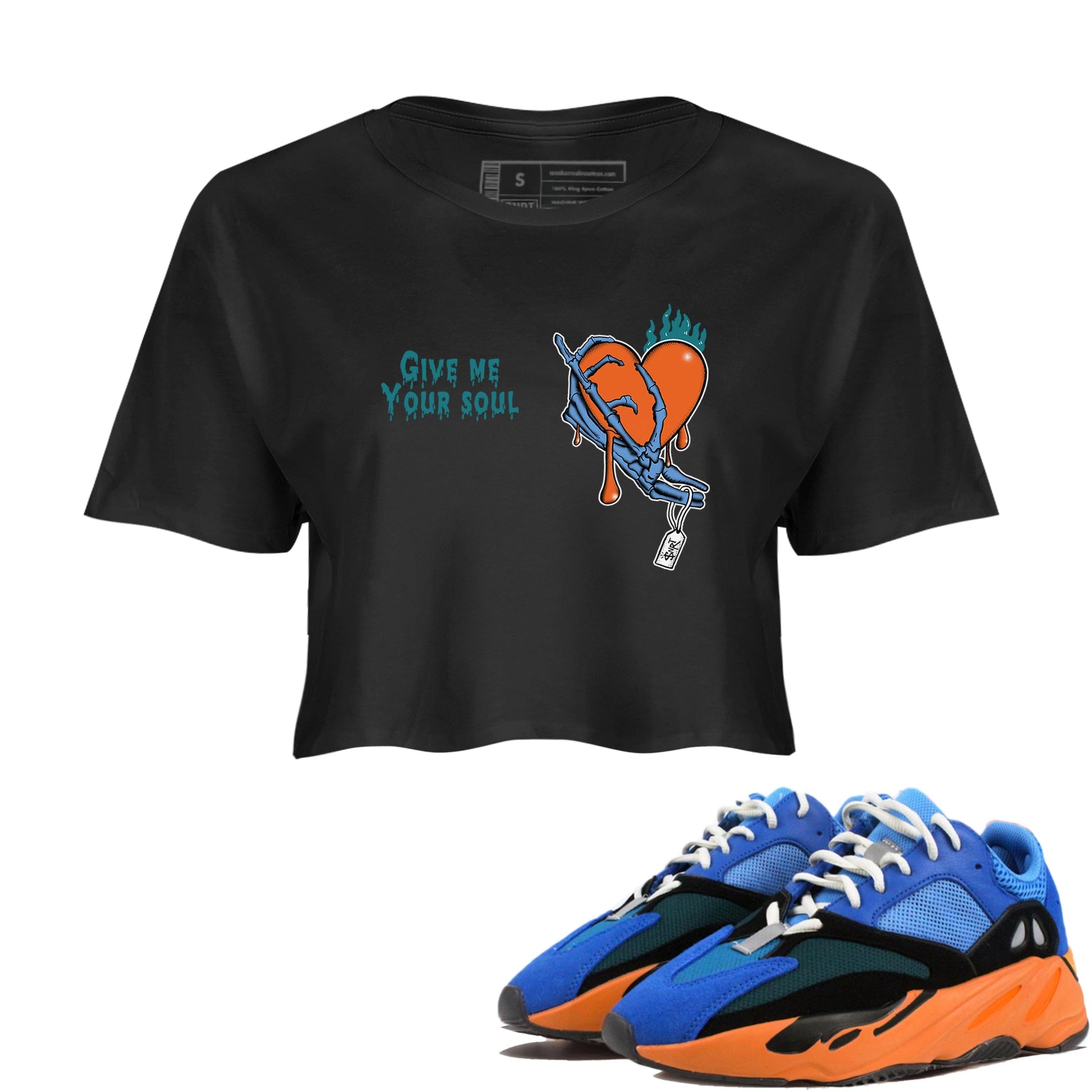 Yeezy 700 Bright Blue shirts to match jordans Give Me Your Soul unique Halloween sneaker tee Yeezy 700 Bright Blue match shoes to clothes SNRT Sneaker Tees unisex cotton Black 1 crop tee