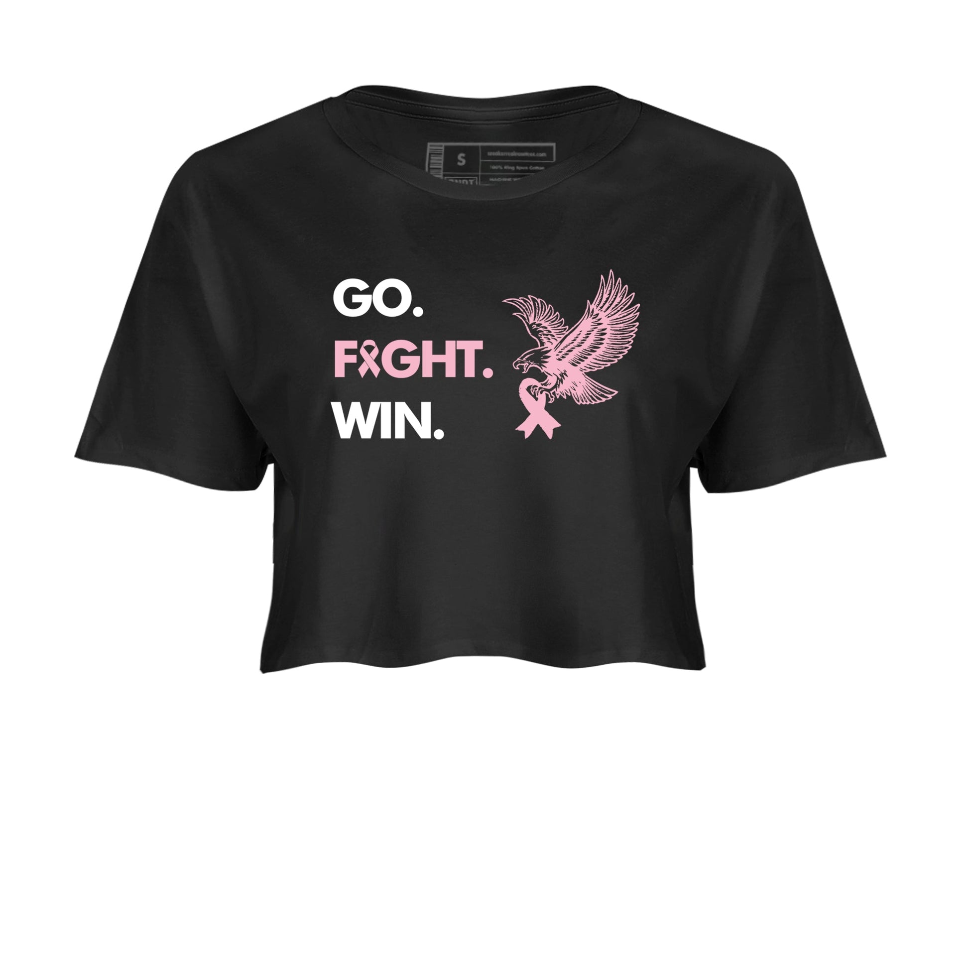 Sneaker Threads Sneaker Tees To Match Air Jordan 5 Medium Soft Pink Go Fight Win Crop Tee Black 2. Perfect for Jordan releases 2025 colorways. breast cancer awareness.