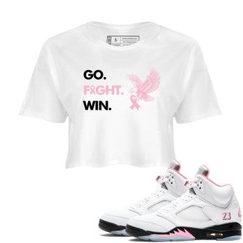 Sneaker Threads Sneaker Tees To Match Air Jordan 5 Medium Soft Pink Go Fight Win Crop Tee White 1. Perfect for Jordan releases 2025 colorways. breast cancer awareness.