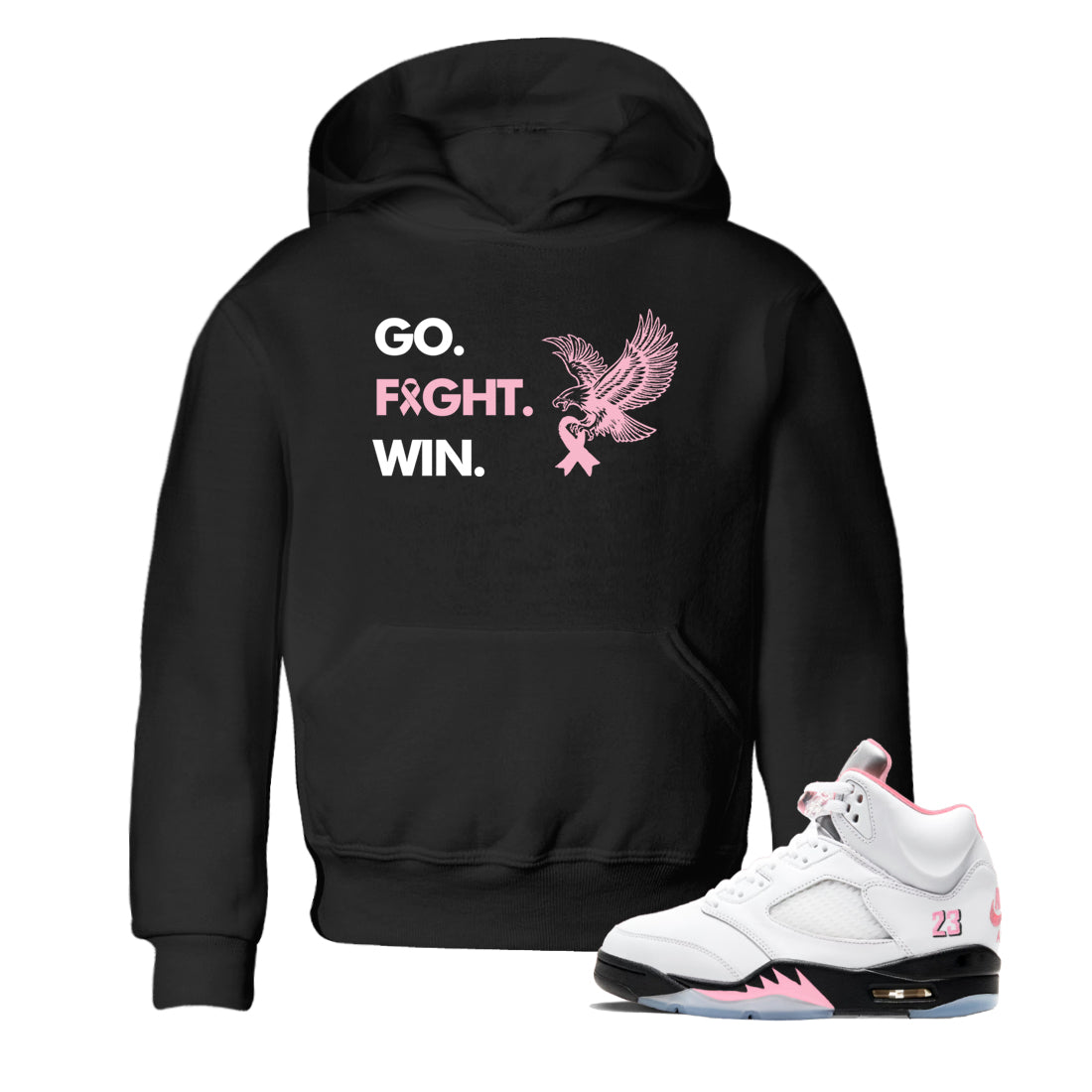 Sneaker Threads Sneaker Tees To Match Air Jordan 5 Medium Soft Pink Go Fight Win Youth Graphic Tee Black 1. Perfect for Jordan releases 2025 colorways. breast cancer awareness.