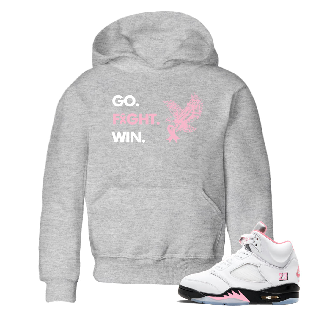 Sneaker Threads Sneaker Tees To Match Air Jordan 5 Medium Soft Pink Go Fight Win Youth Graphic Tee Heather Grey 1. Perfect for Jordan releases 2025 colorways. breast cancer awareness.