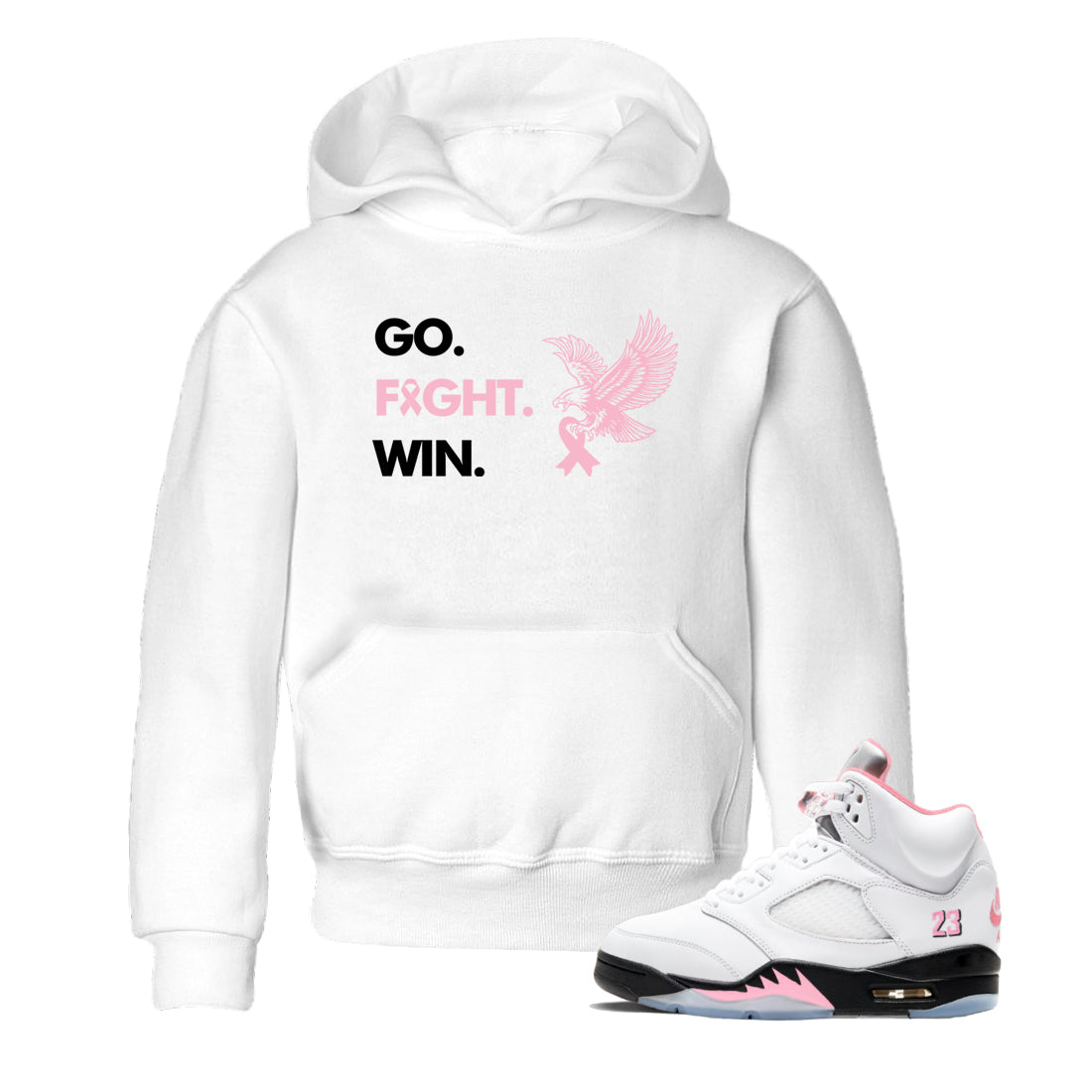 Sneaker Threads Sneaker Tees To Match Air Jordan 5 Medium Soft Pink Go Fight Win Youth Graphic Tee White 1. Perfect for Jordan releases 2025 colorways. breast cancer awareness.