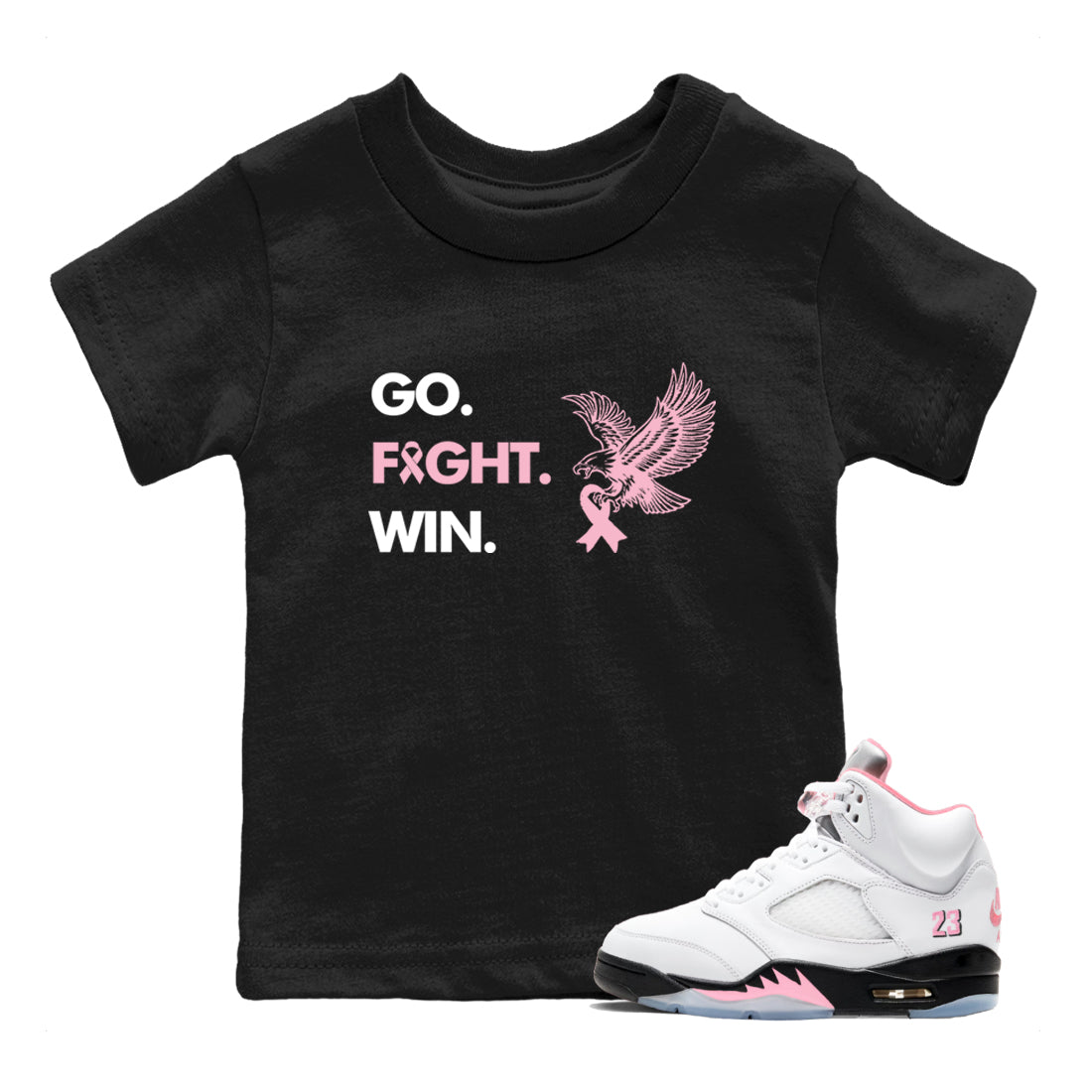 Sneaker Threads Sneaker Tees To Match Air Jordan 5 Medium Soft Pink Go Fight Win Youth Graphic Tee Black 1. Perfect for Jordan releases 2025 colorways. breast cancer awareness.
