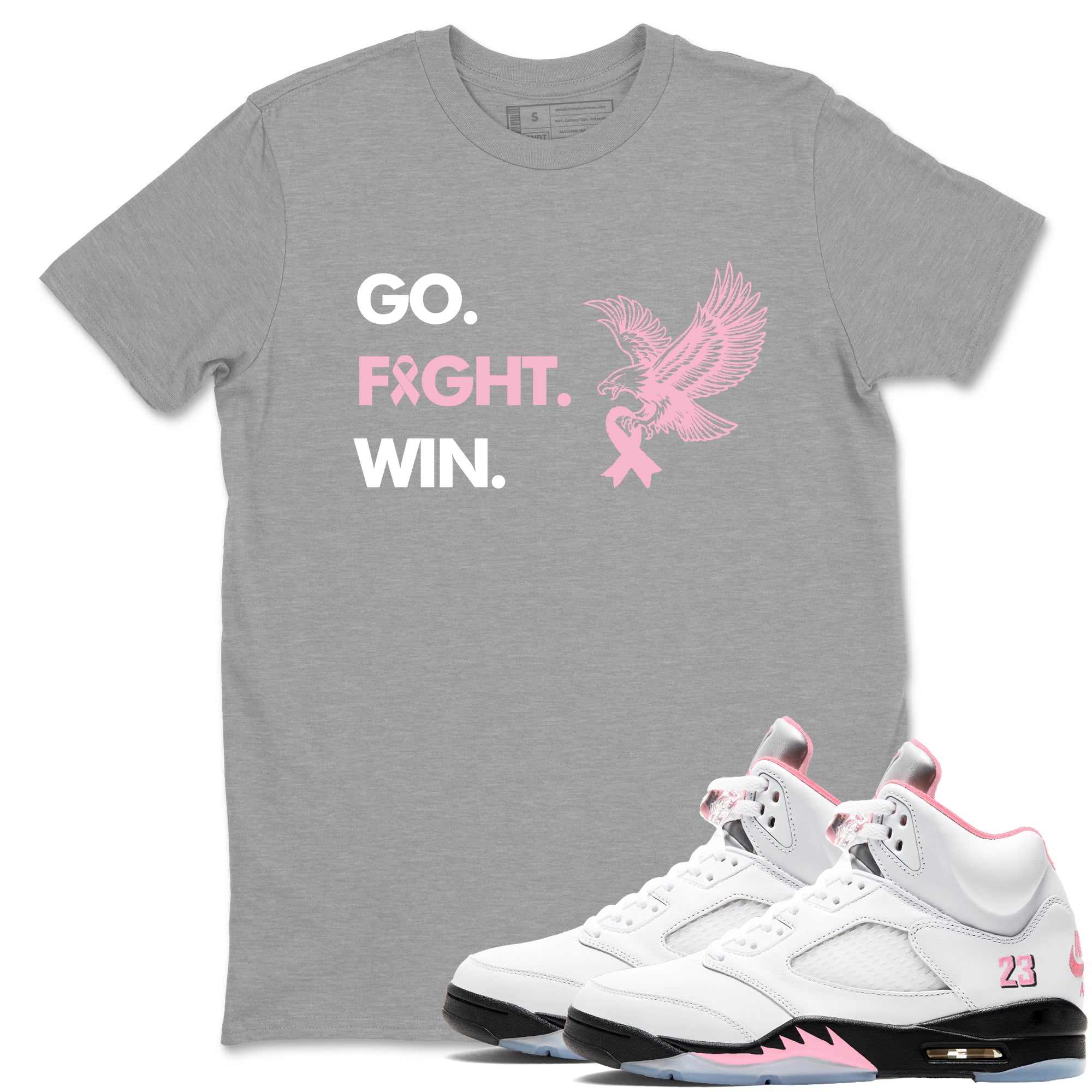 Sneaker Threads Sneaker Tees To Match Air Jordan 5 Medium Soft Pink Go Fight Win Graphic Tee Heather Grey 1. Perfect for Jordan releases 2025 colorways. breast cancer awareness.