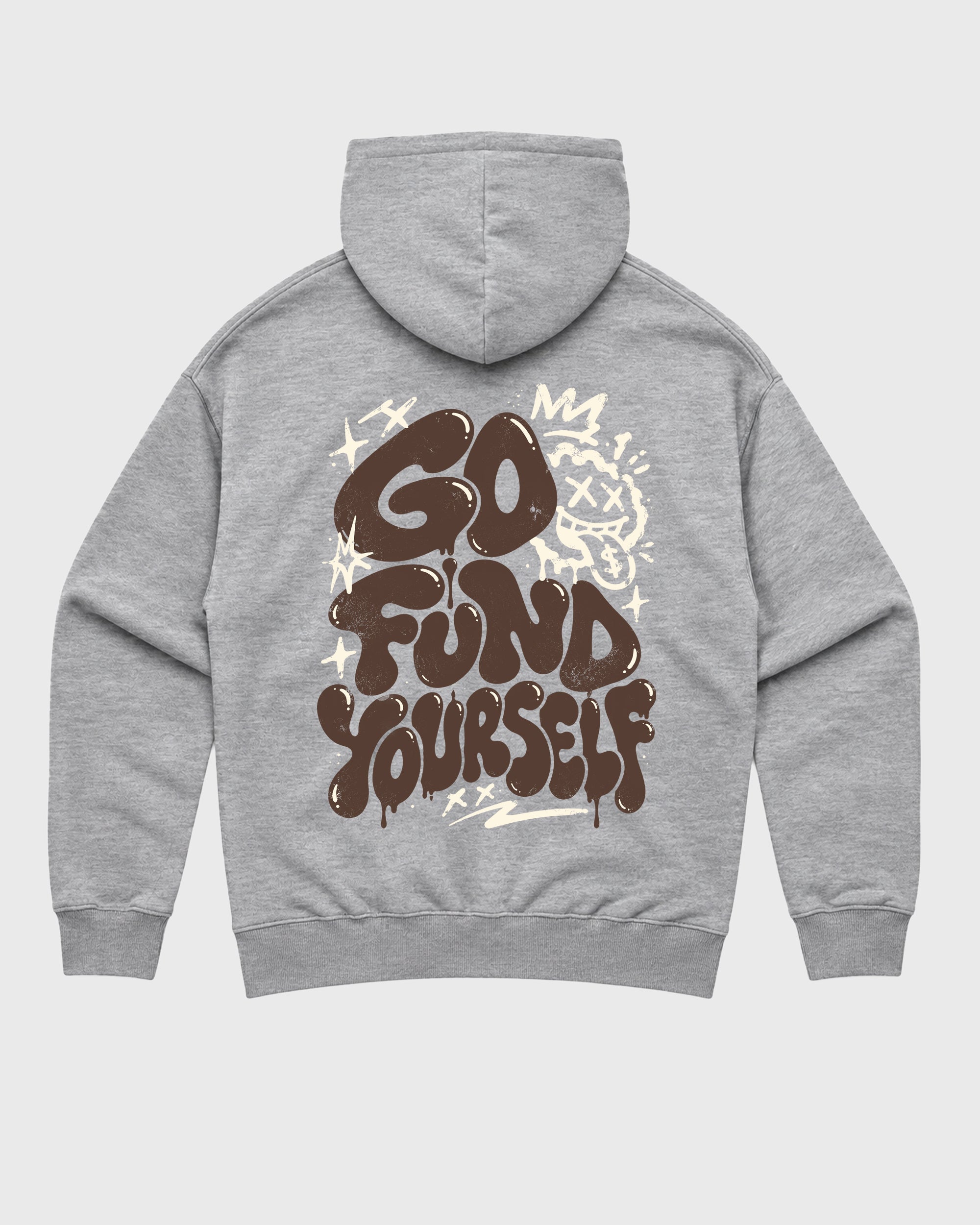 Go Fund Yourself Heather Grey Graphic Hoodie - 2, featuring original SNRT streetwear artwork created to complement Air Jordan 12 Retro Fireside sneakers with an easy everyday fit.