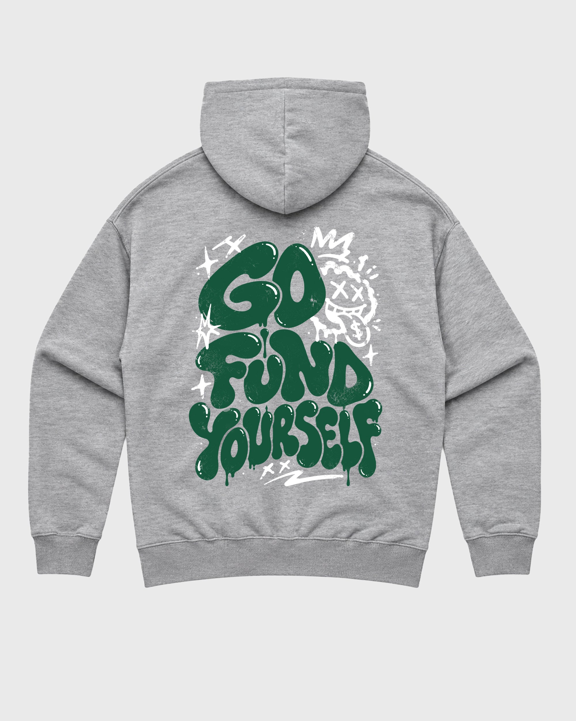 Go Fund Yourself Heather Grey Graphic Hoodie - 3, a graphic sneaker hoodie styled around Air Jordan 14 Retro Forest Green sneakers for a relaxed streetwear and sneaker look.