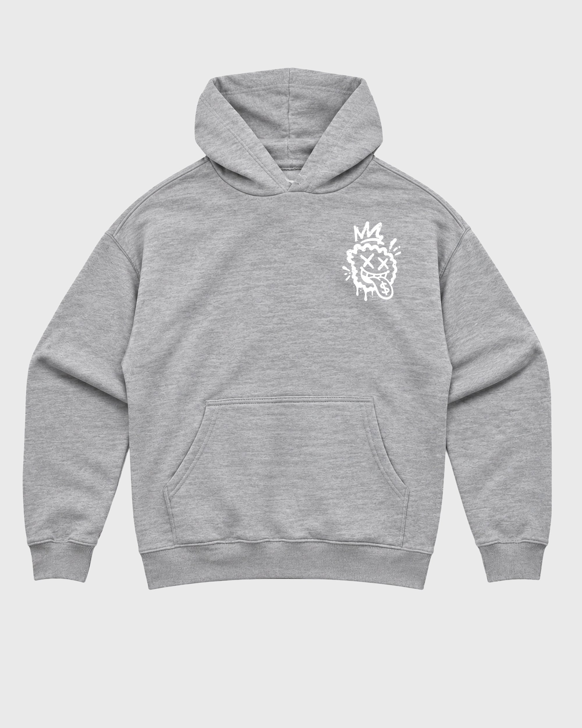 Go Fund Yourself Heather Grey Graphic Hoodie - 3, a graphic sneaker hoodie styled around Air Jordan 14 Retro Forest Green sneakers for a relaxed streetwear and sneaker look.