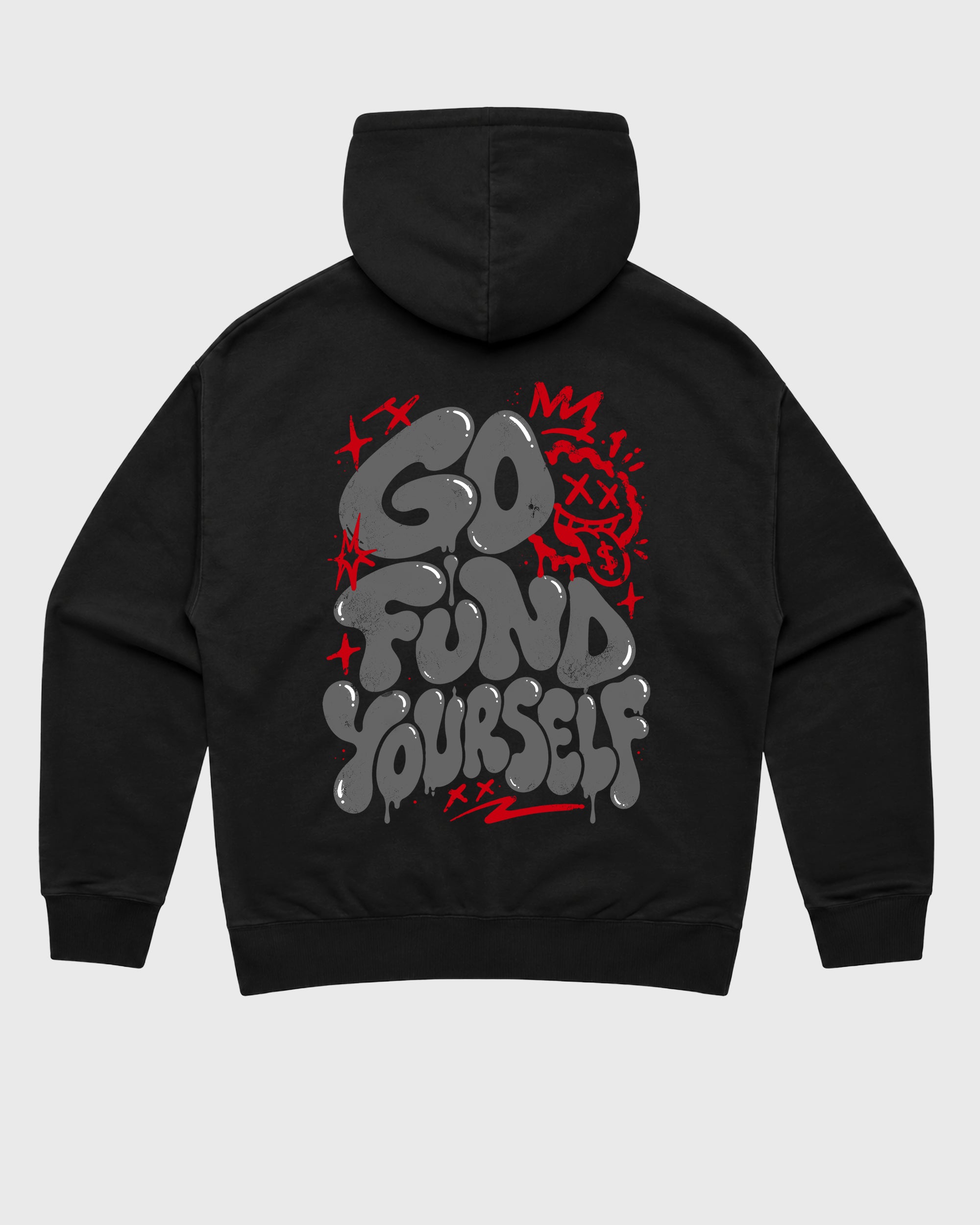 Go Fund Yourself Black Graphic Hoodie - 3, a graphic sneaker hoodie styled around Air Jordan 4 Bred sneakers for a relaxed streetwear and sneaker look.