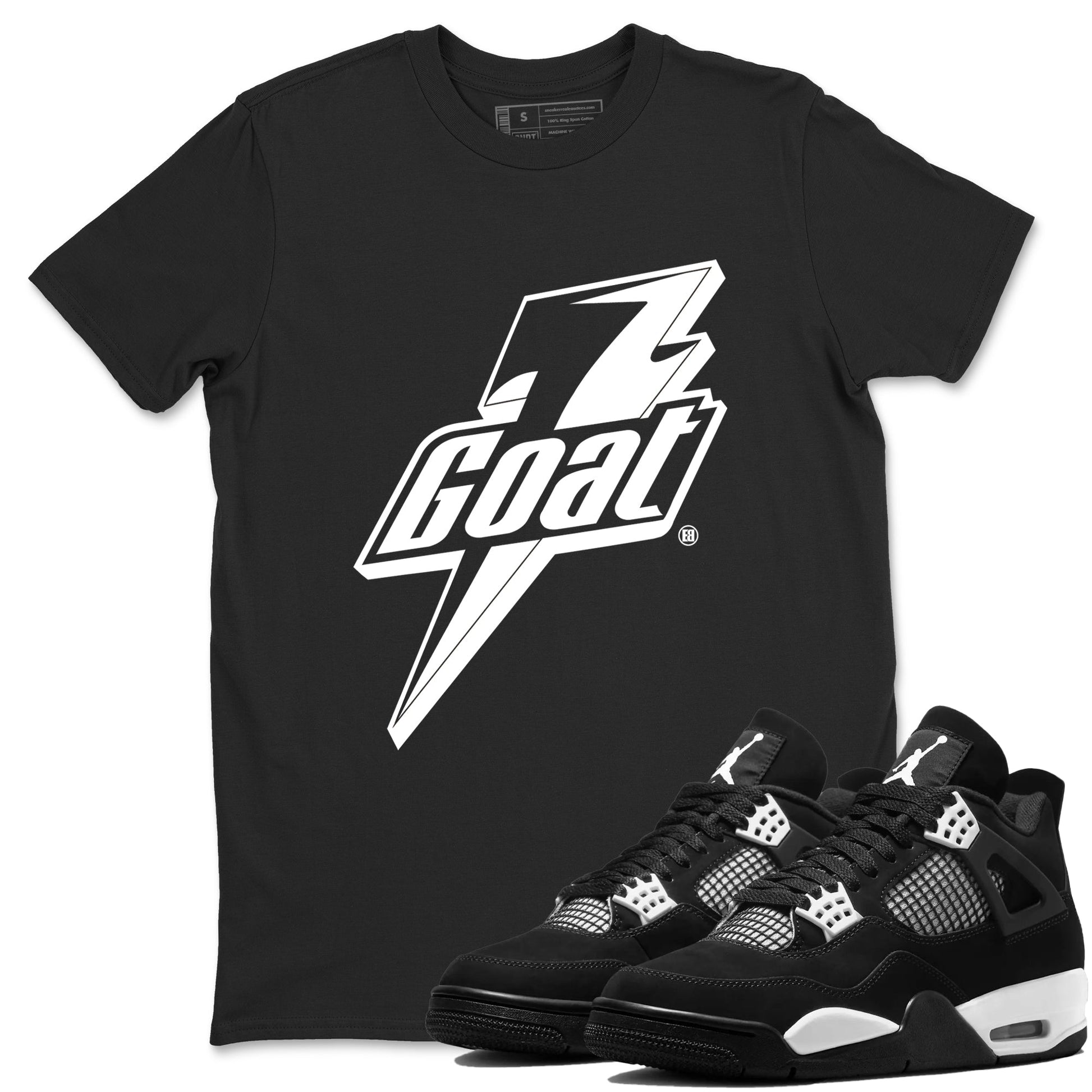 4s White Thunder shirts to match jordans Goat sneaker match tees Air Jordan 4 Retro White Thunder SNRT Sneaker Tees streetwear brand Black 1 unisex cotton tee
