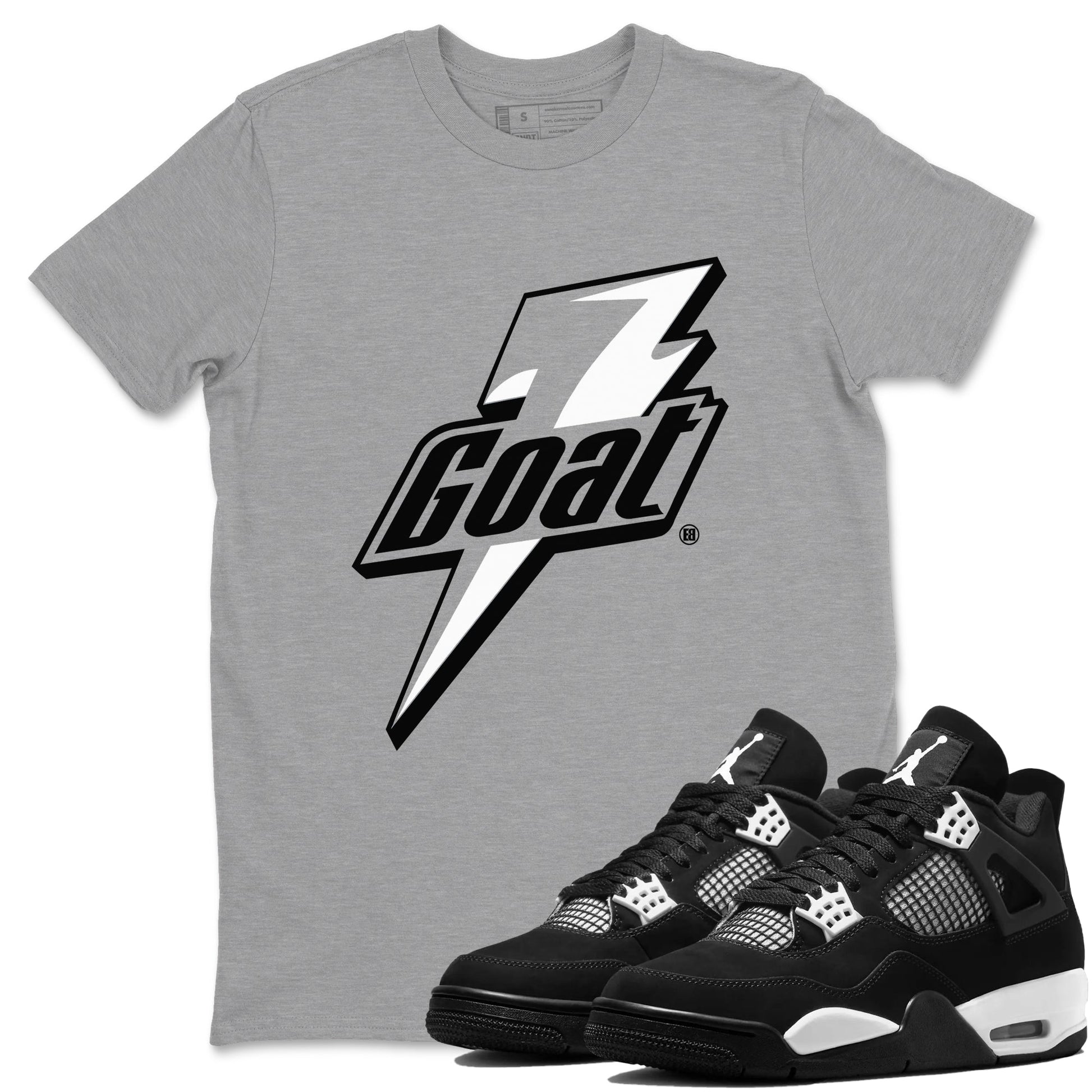 4s White Thunder shirts to match jordans Goat sneaker match tees Air Jordan 4 Retro White Thunder SNRT Sneaker Tees streetwear brand Heather Grey 1 unisex cotton tee