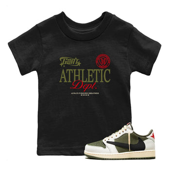 1s Travis Scott Medium Olive shirts to match jordans Goat Athletic Dept sneaker match tees Air Jordan 1 Travis Scott Medium Olive SNRT Sneaker Release Tees Youth Baby Black 1 crew neck shirts