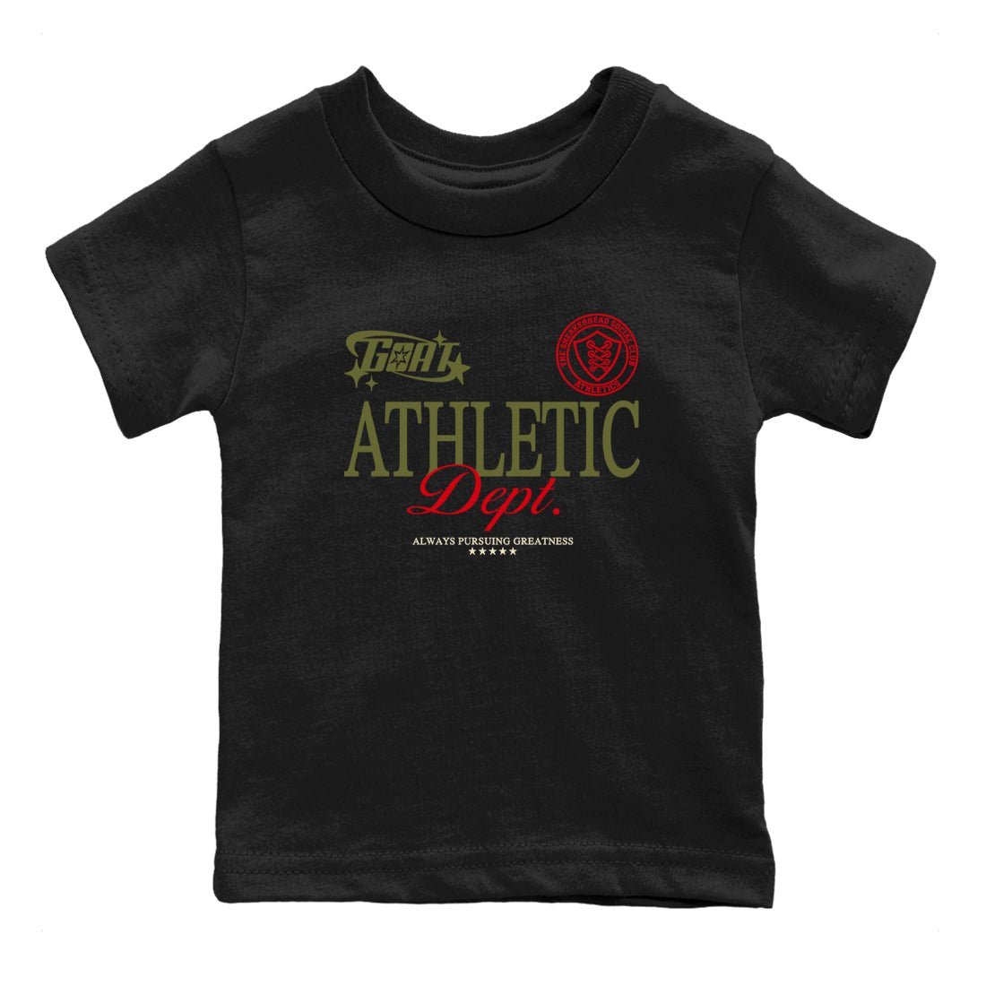 1s Travis Scott Medium Olive shirts to match jordans Goat Athletic Dept sneaker match tees Air Jordan 1 Travis Scott Medium Olive SNRT Sneaker Release Tees Youth Baby Black 2 crew neck shirts