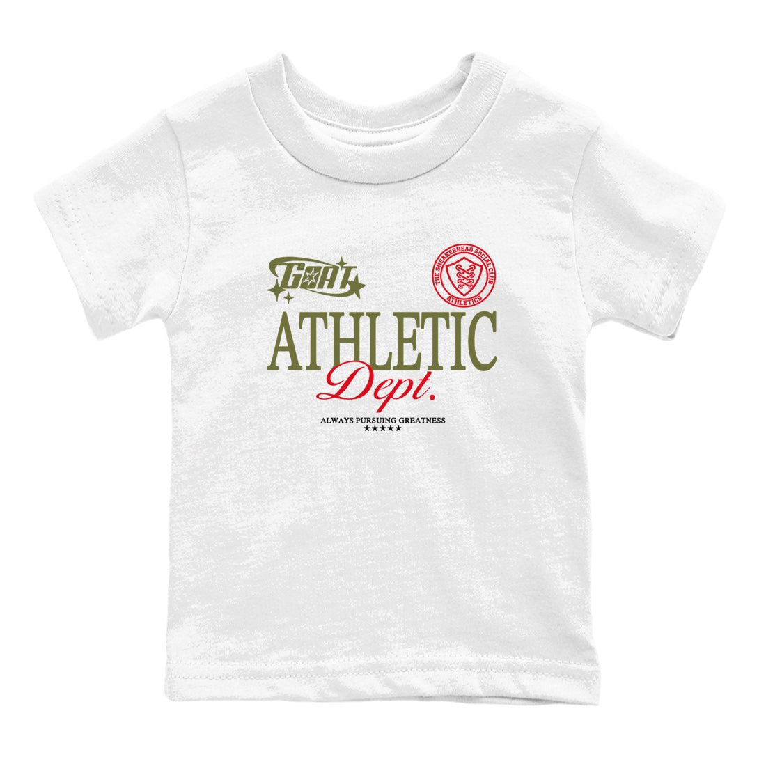 1s Travis Scott Medium Olive shirts to match jordans Goat Athletic Dept sneaker match tees Air Jordan 1 Travis Scott Medium Olive SNRT Sneaker Release Tees Youth Baby White 2 crew neck shirts