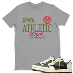 1s Travis Scott Medium Olive shirts to match jordans Goat Athletic Dept sneaker match tees Air Jordan 1 Travis Scott Medium Olive SNRT Sneaker Release Tees unisex cotton Heather Grey 1 crew neck shirts