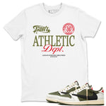 1s Travis Scott Medium Olive shirts to match jordans Goat Athletic Dept sneaker match tees Air Jordan 1 Travis Scott Medium Olive SNRT Sneaker Release Tees unisex cotton White 1 crew neck shirts