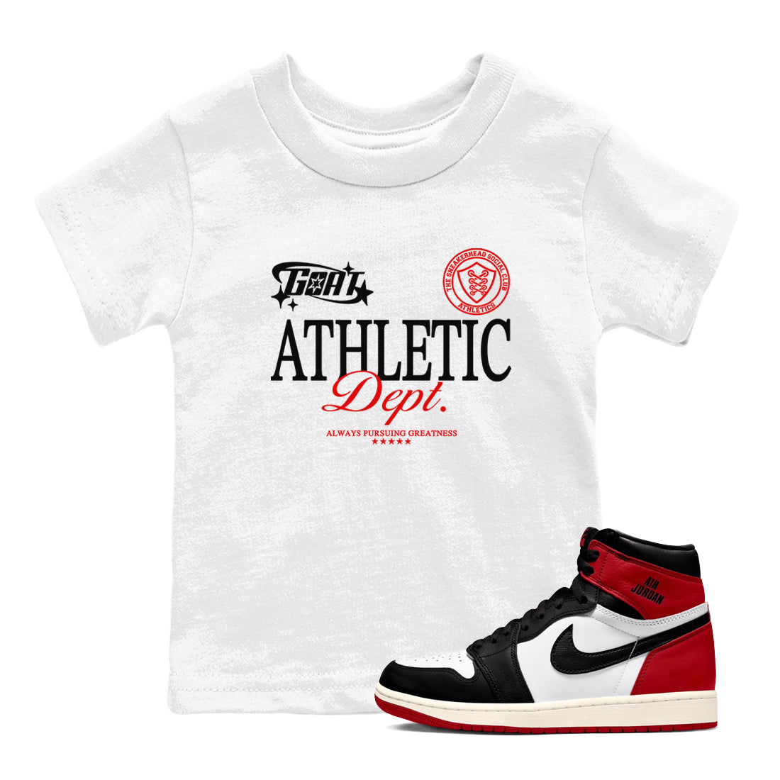 11s Bred Velvet shirts to match jordans Goat Athletic Dept sneaker match tees Air Jordan 11 Bred Velvet SNRT Sneaker Release Tees Youth Baby White 1 crew neck shirts