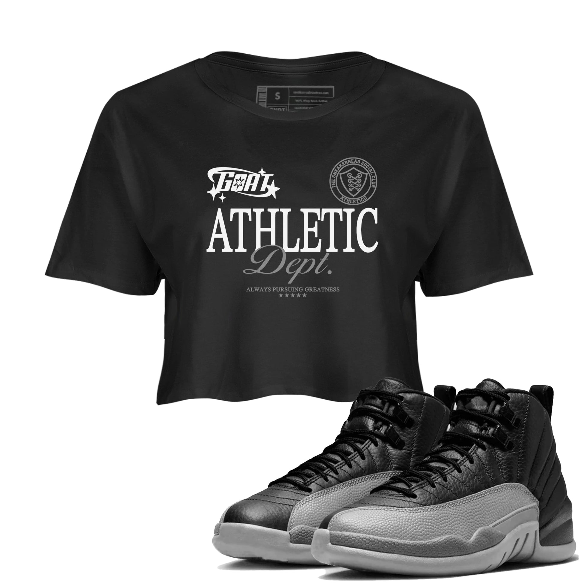 12s Black Wolf Grey shirts to match jordans Goat Athletic Dept sneaker match tees 12s Baron SNRT Sneaker Release Tees unisex cotton Black 1 Crop Shirts