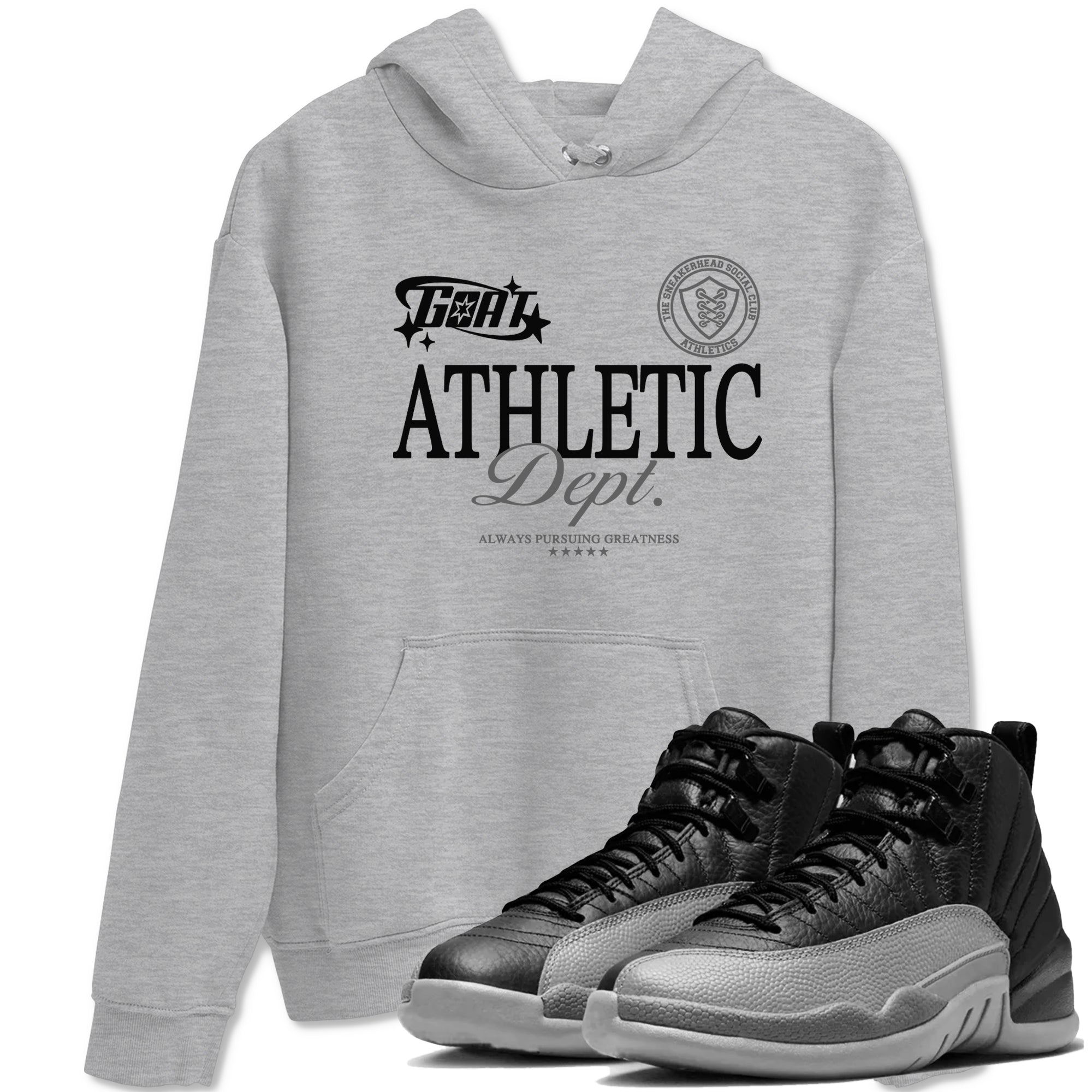 12s Black Wolf Grey shirts to match jordans Goat Athletic Dept sneaker match tees 12s Baron SNRT Sneaker Release Tees unisex cotton Heather Grey 1 crew neck shirts