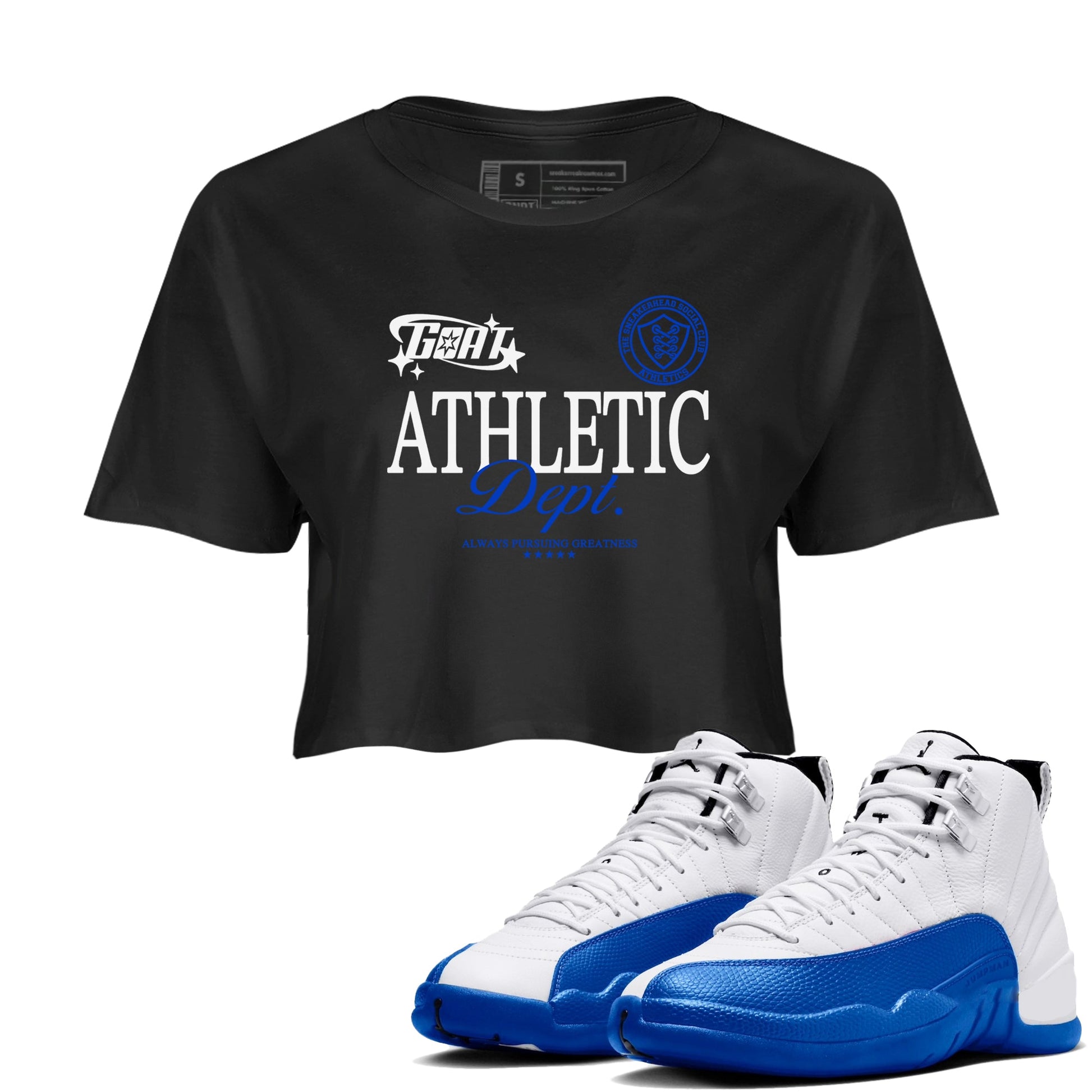 12s Blueberry shirts to match jordans Goat Athletic Dept sneaker match tees Air Jordan 12 Blueberry SNRT Sneaker Release Tees unisex cotton Black 1 Crop Shirts