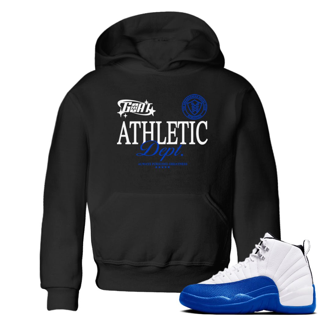 12s Blueberry shirts to match jordans Goat Athletic Dept sneaker match tees Air Jordan 12 Blueberry SNRT Sneaker Release Tees Youth Baby Black 1 crew neck shirts