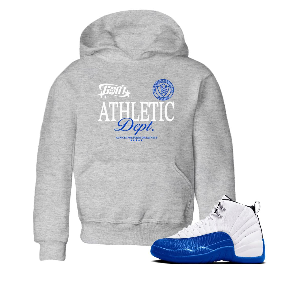 12s Blueberry shirts to match jordans Goat Athletic Dept sneaker match tees Air Jordan 12 Blueberry SNRT Sneaker Release Tees Youth Baby Heather Grey 1 crew neck shirts