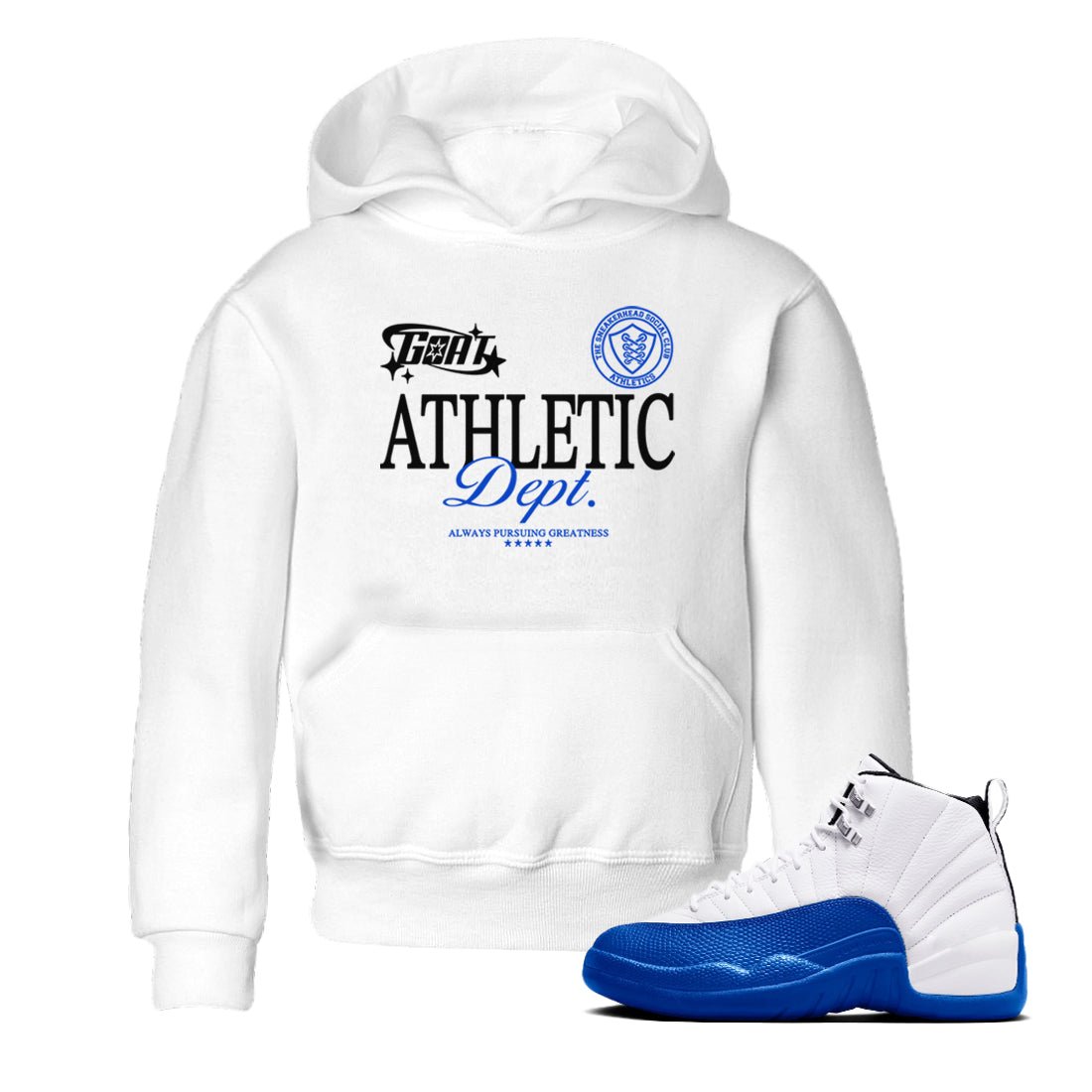 12s Blueberry shirts to match jordans Goat Athletic Dept sneaker match tees Air Jordan 12 Blueberry SNRT Sneaker Release Tees Youth Baby White 1 crew neck shirts