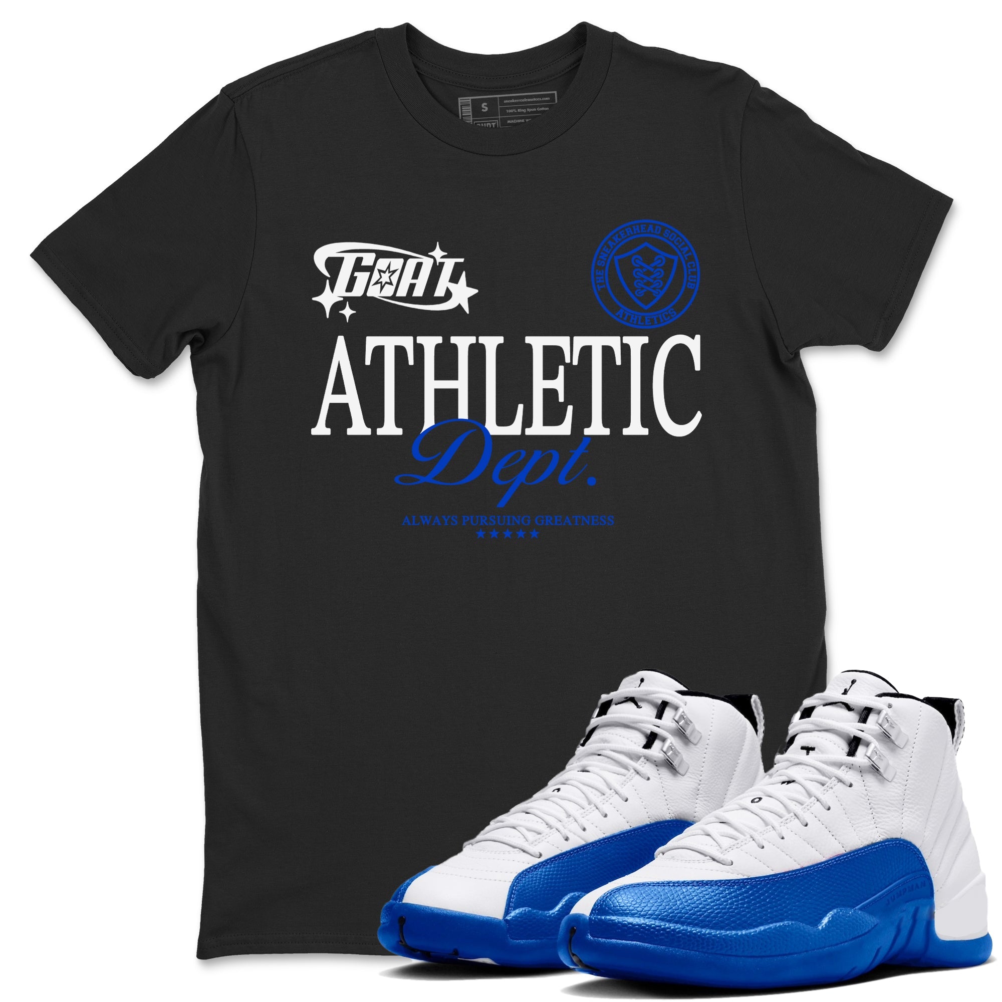 12s Blueberry shirts to match jordans Goat Athletic Dept sneaker match tees Air Jordan 12 Blueberry SNRT Sneaker Release Tees unisex cotton Black 1 crew neck shirts