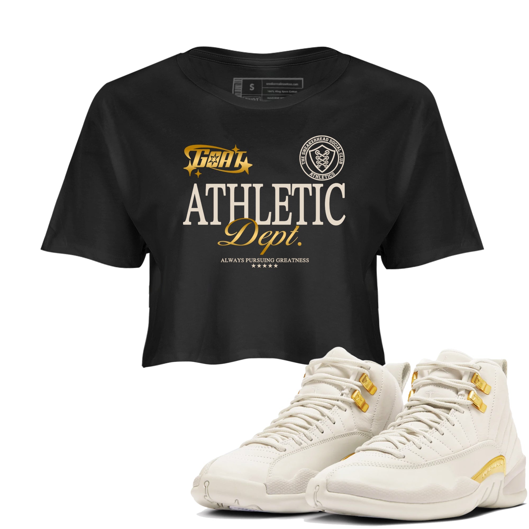 12s Phantom shirts to match jordans Goat Athletic Dept sneaker match tees Air Jordan 12 WMNS Phantom match shoes to clothes SNRT Sneaker Tees unisex cotton Black 1 crop tee