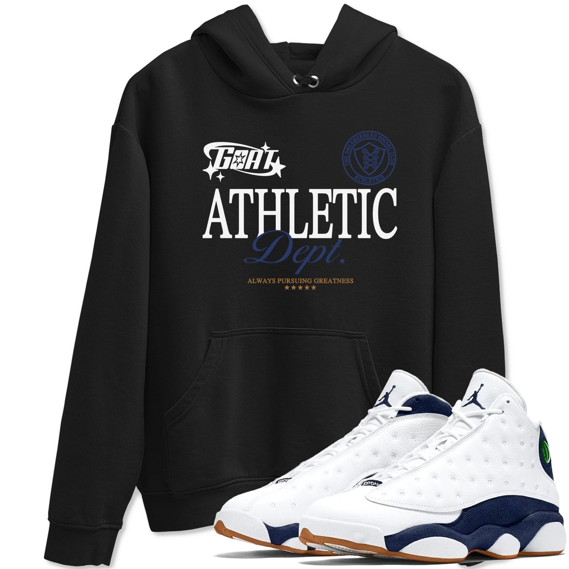 13s Midnight Navy shirts to match jordans Goat Athletic Dept sneaker match tees Air Jordan 13 Midnight Navy SNRT Sneaker Release Tees unisex cotton Black 1 crew neck shirts
