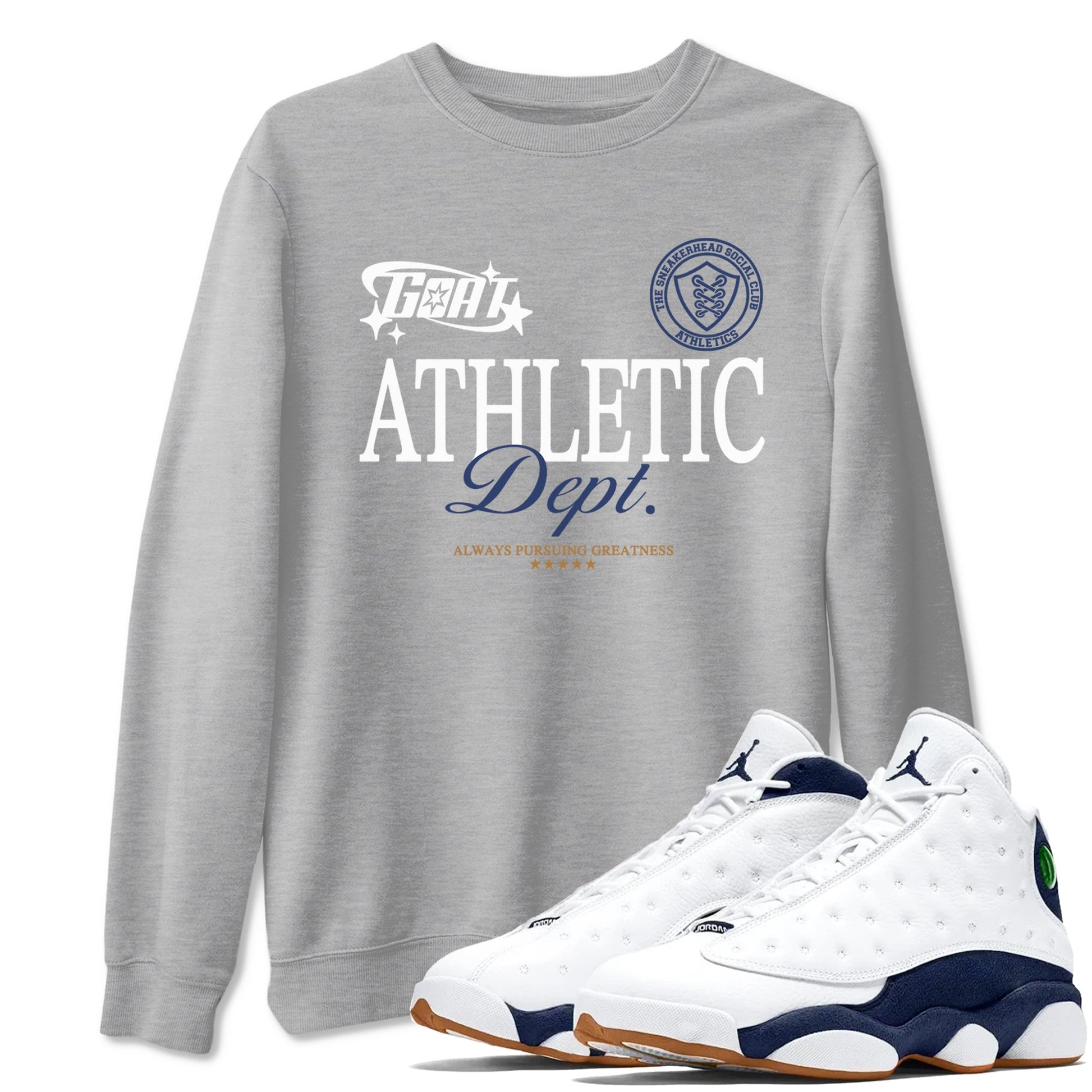 13s Midnight Navy shirts to match jordans Goat Athletic Dept sneaker match tees Air Jordan 13 Midnight Navy SNRT Sneaker Release Tees unisex cotton Heather Grey 1 crew neck shirts