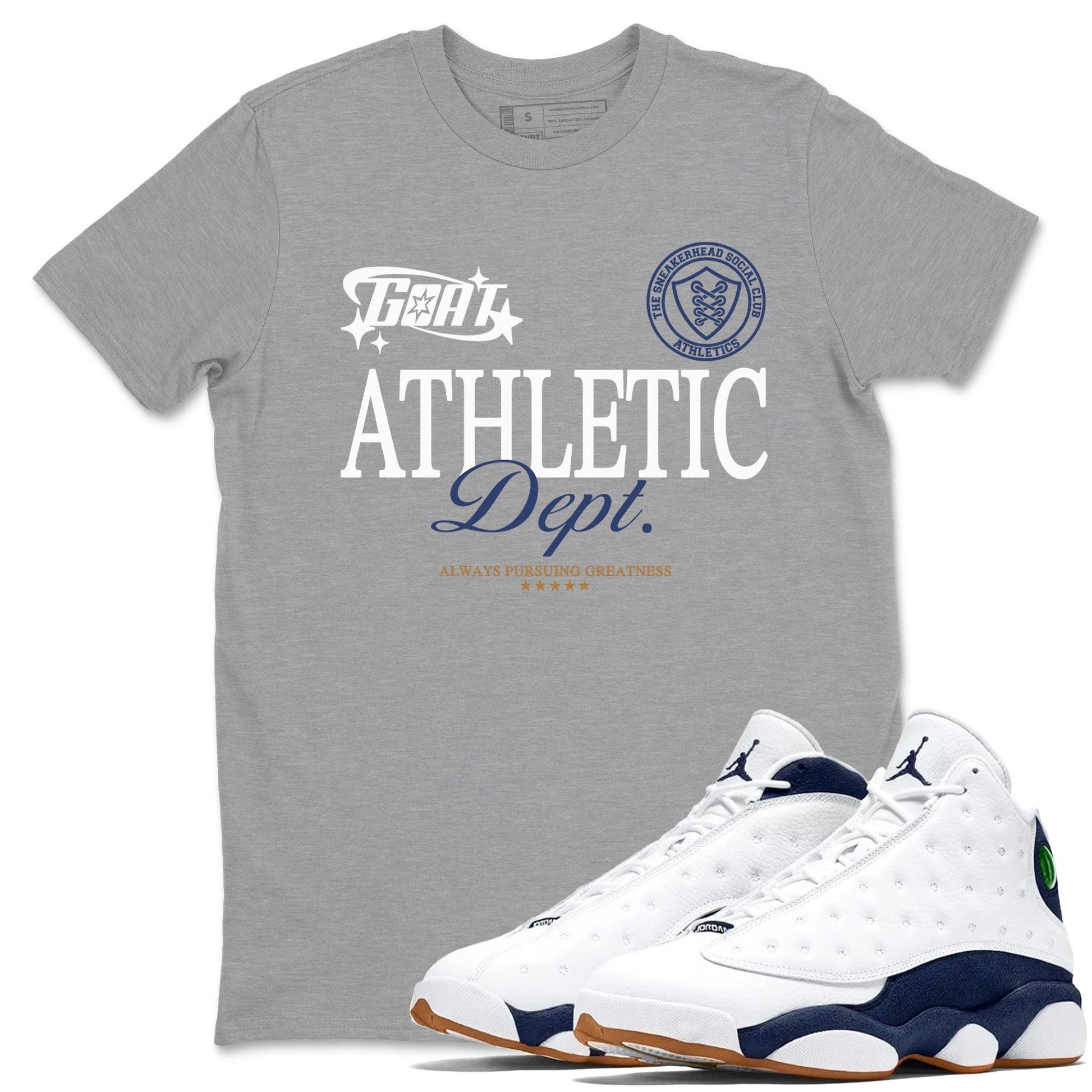 13s Midnight Navy shirts to match jordans Goat Athletic Dept sneaker match tees Air Jordan 13 Midnight Navy SNRT Sneaker Release Tees unisex cotton Heather Grey 1 crew neck shirts